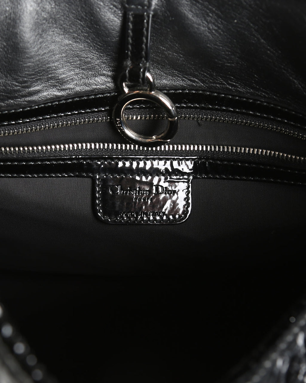 CHRISTIAN DIOR Black Crocodile Embossed Patent Leather 61 Large Shoulder Bag