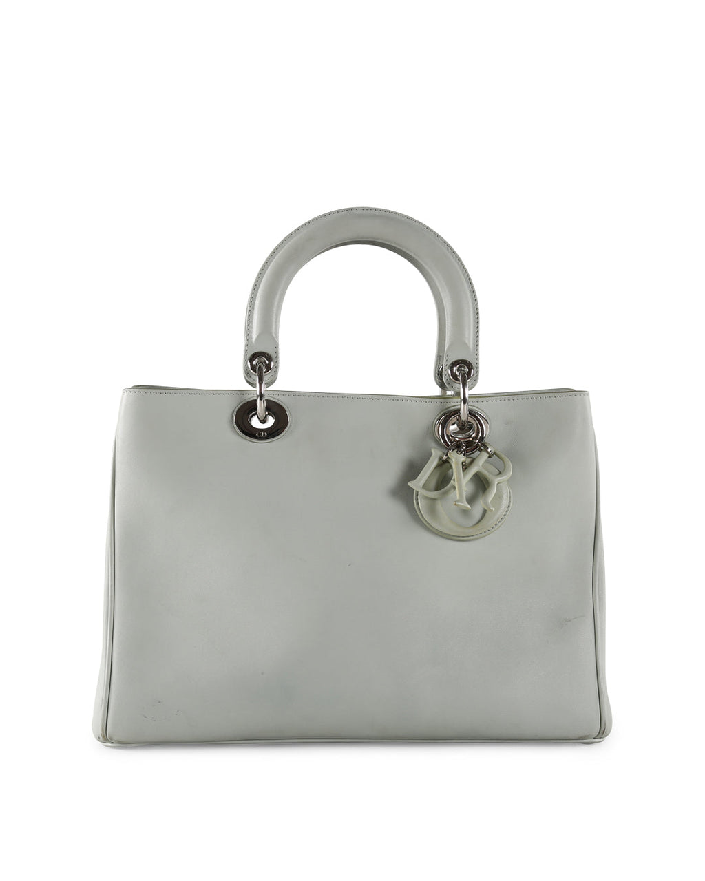 CHRISTIAN DIOR Light Grey Leather Medium Diorissimo Tote Bag