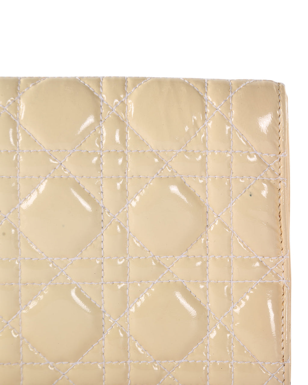 CHRISTIAN DIOR Off White Cannage Patent Leather Foldover Clutch