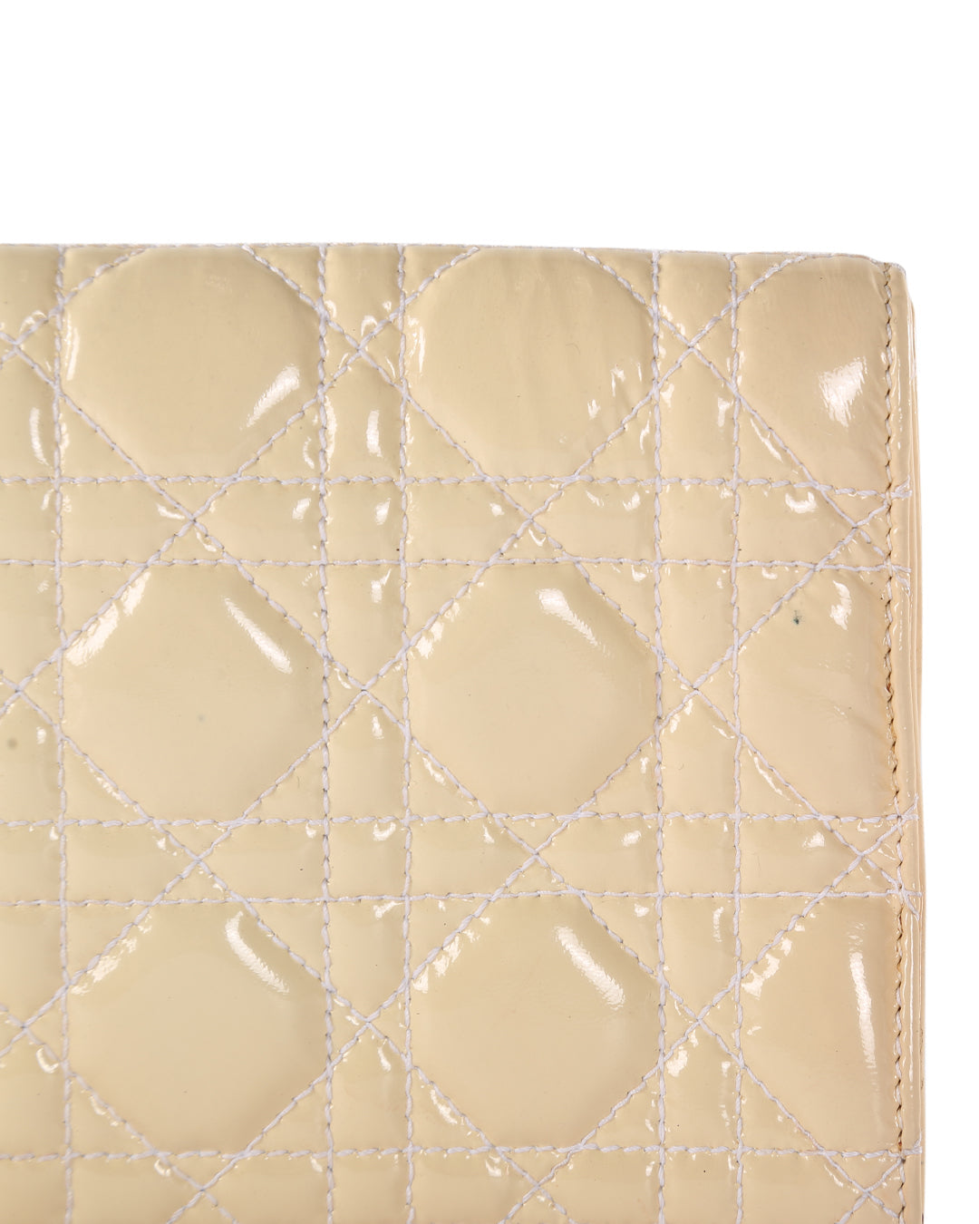 CHRISTIAN DIOR Off White Cannage Patent Leather Foldover Clutch