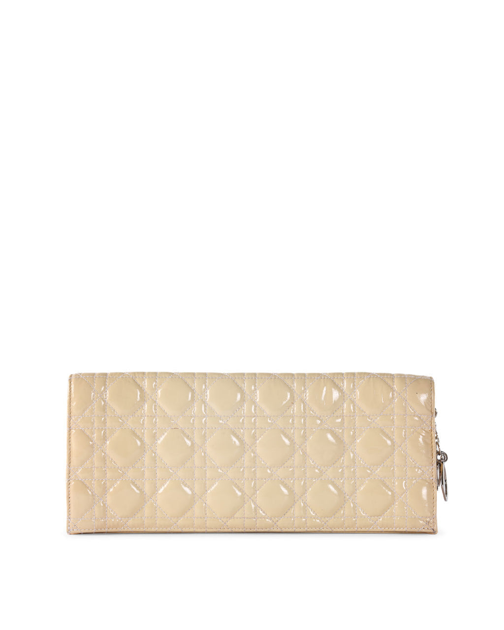 CHRISTIAN DIOR Off White Cannage Patent Leather Foldover Clutch