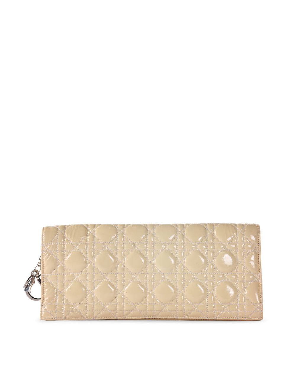 CHRISTIAN DIOR Off White Cannage Patent Leather Foldover Clutch