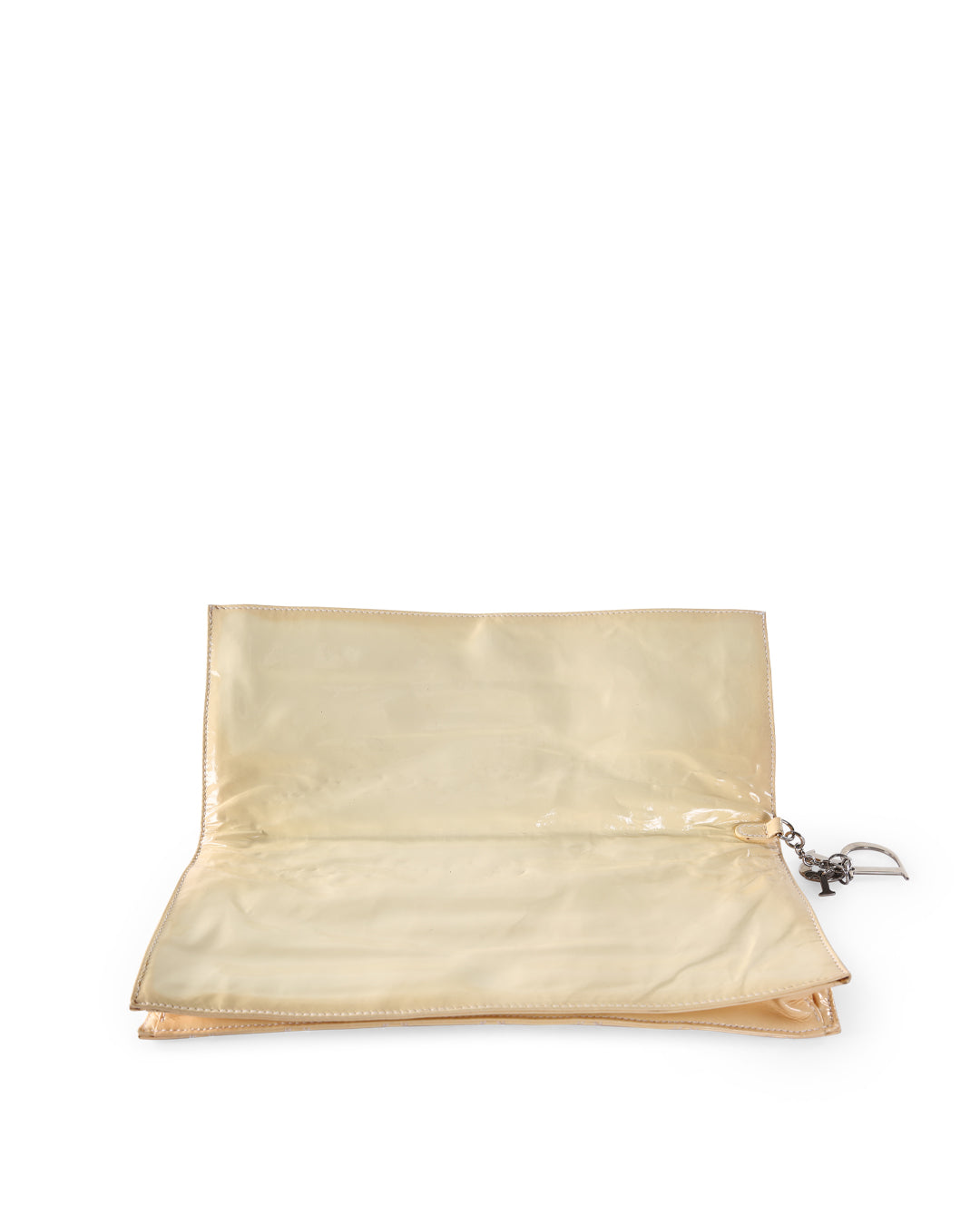 CHRISTIAN DIOR Off White Cannage Patent Leather Foldover Clutch