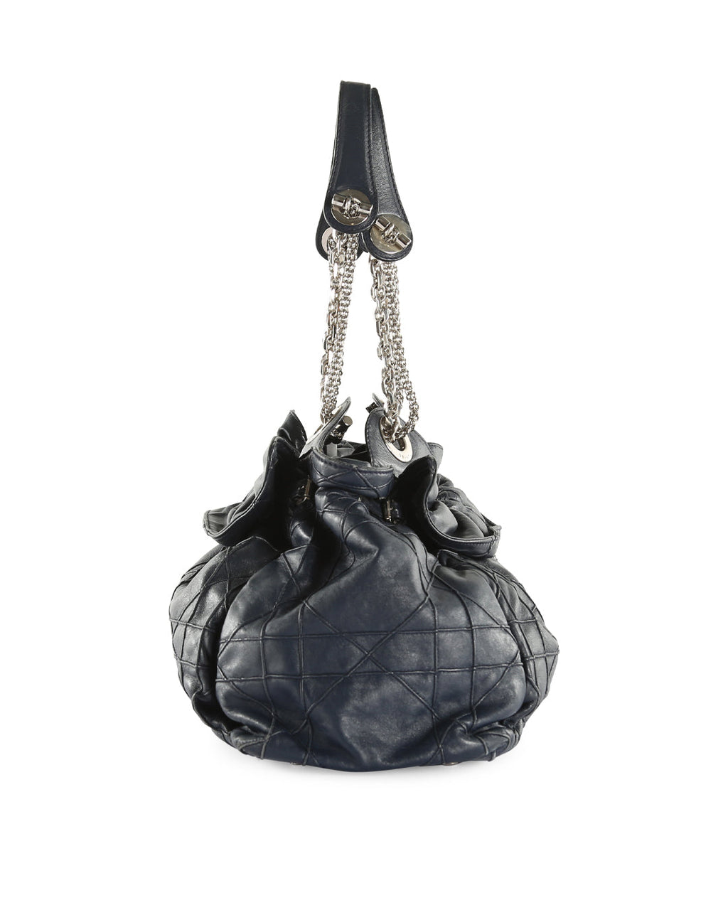 CHRISTIAN DIOR Navy Blue Cannage Leather Le Trente Hobo Bag