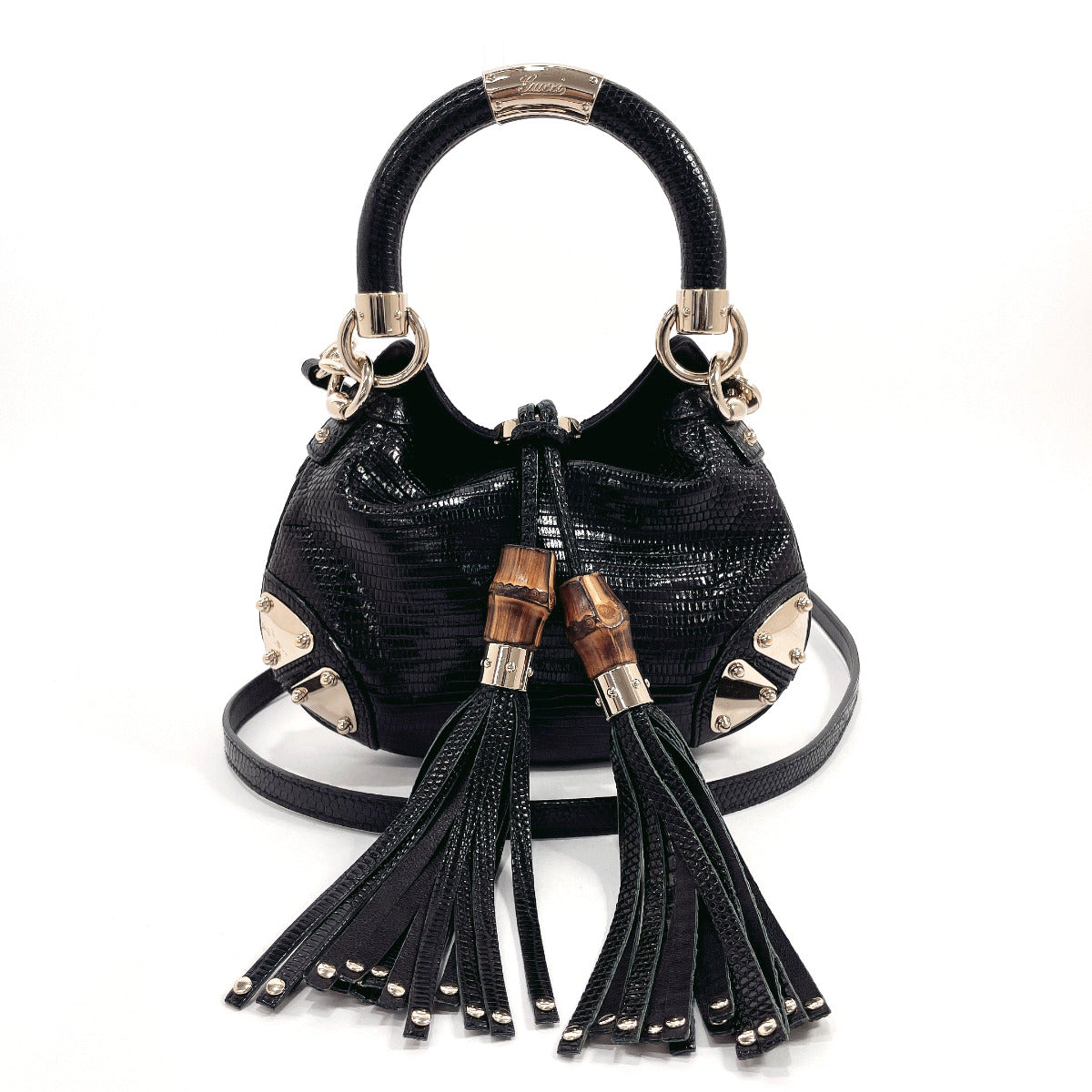 GUCCI Handbag 197051 indy tassel 2WAY leather Black Women Used