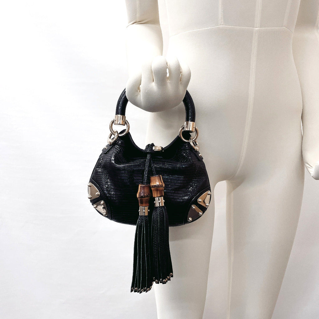 GUCCI Handbag 197051 indy tassel 2WAY leather Black Women Used