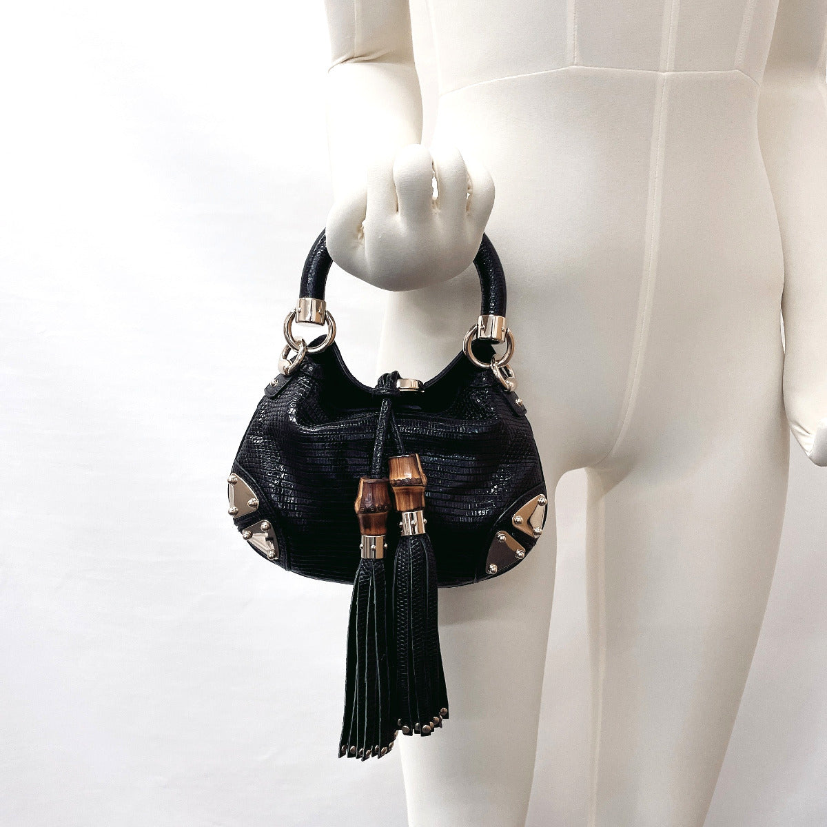 GUCCI Handbag 197051 indy tassel 2WAY leather Black Women Used