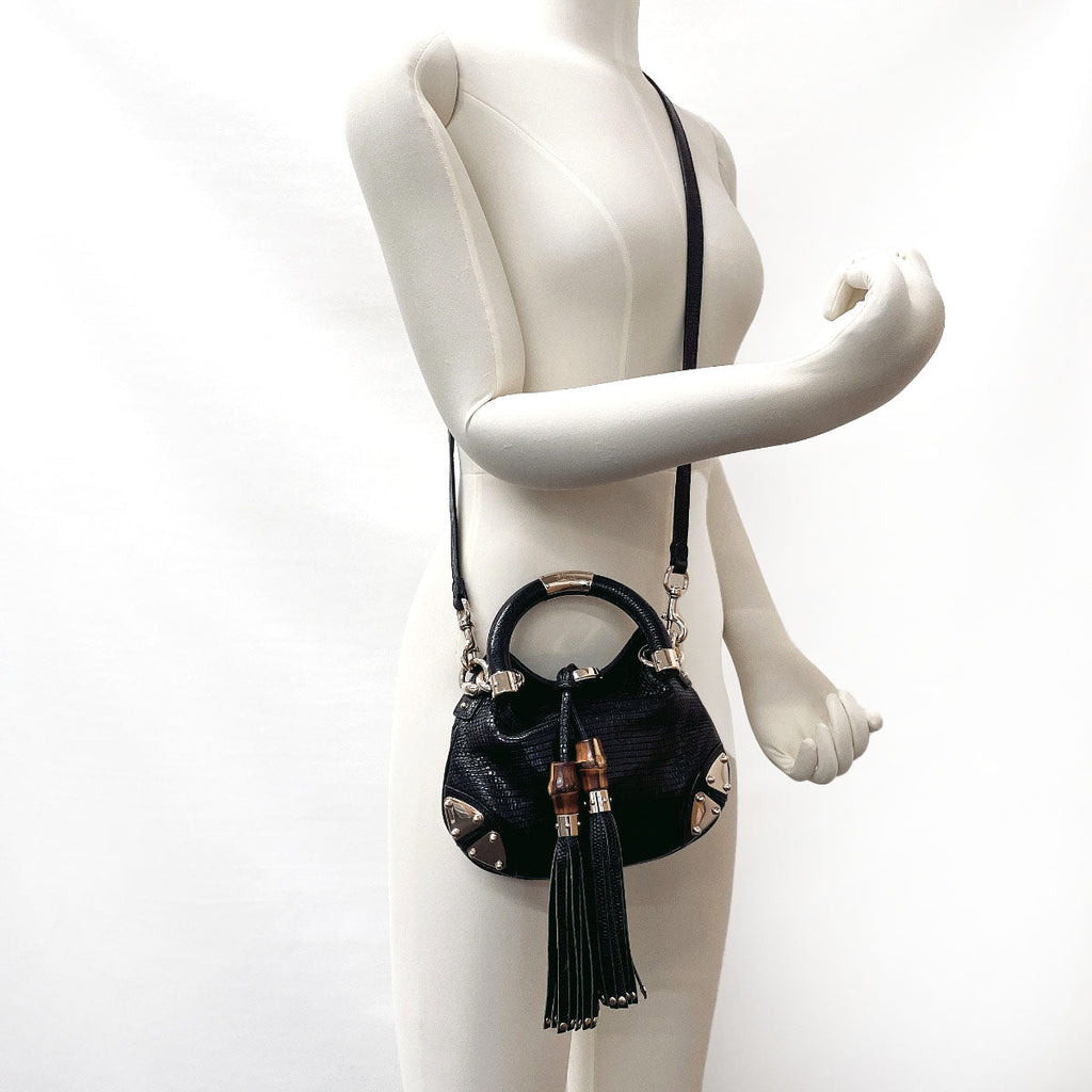 GUCCI Handbag 197051 indy tassel 2WAY leather Black Women Used