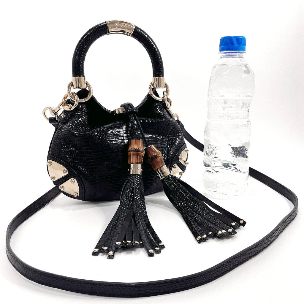 GUCCI Handbag 197051 indy tassel 2WAY leather Black Women Used