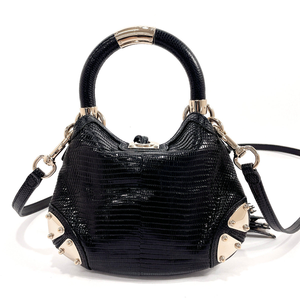 GUCCI Handbag 197051 indy tassel 2WAY leather Black Women Used