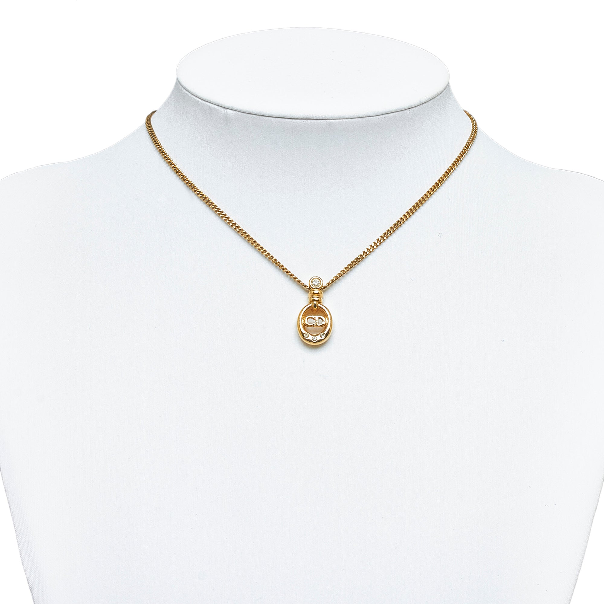 DIOR Logo Rhinestone Pendant Necklace Costume Necklace