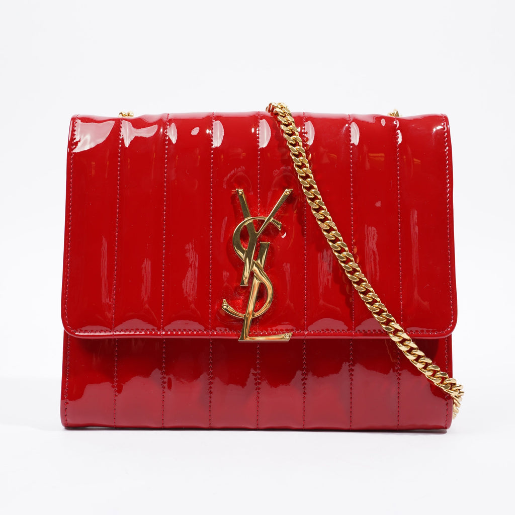 Saint Laurent Vicky Chain Wallet Red Patent Leather