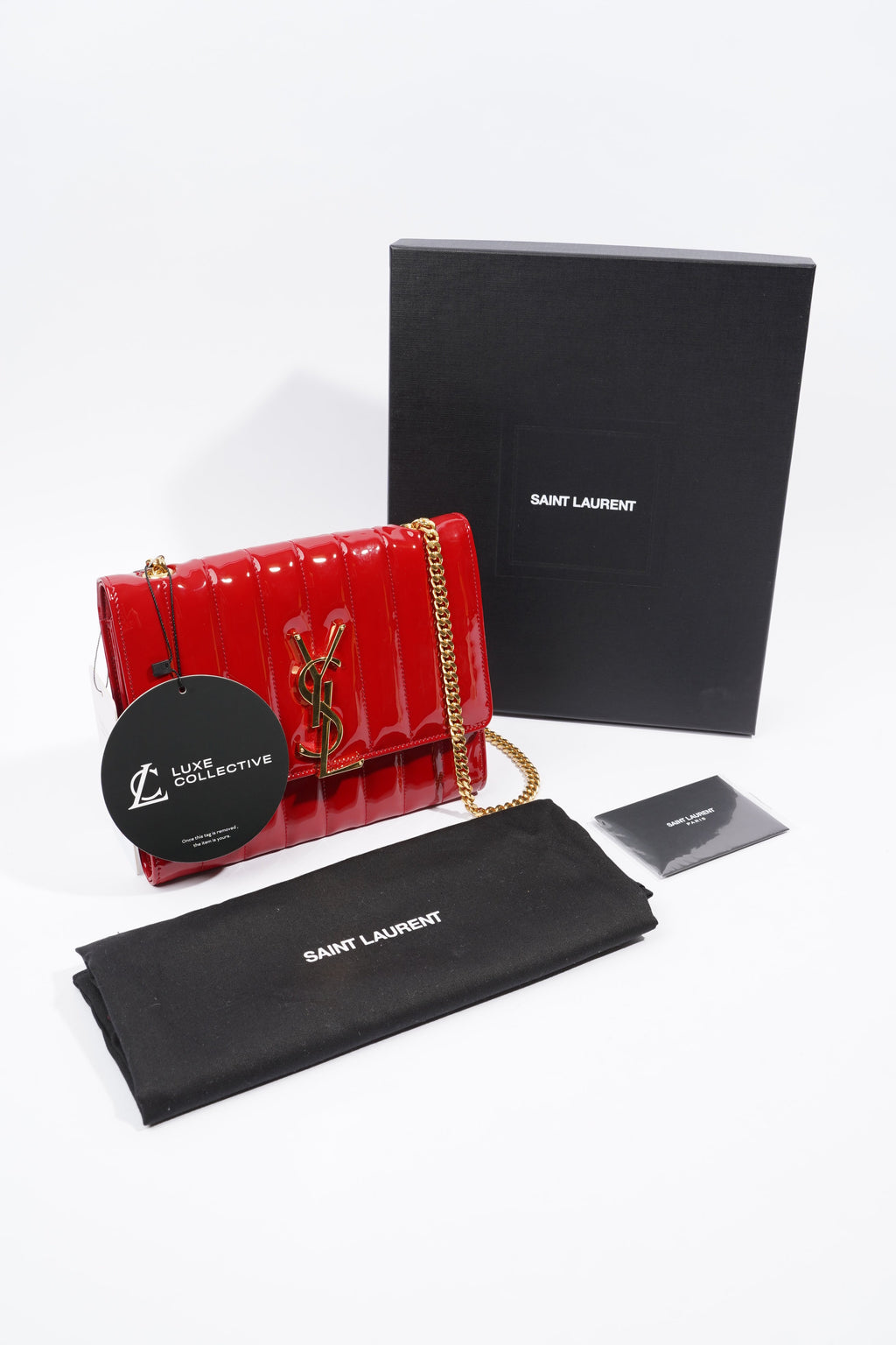 Saint Laurent Vicky Chain Wallet Red Patent Leather