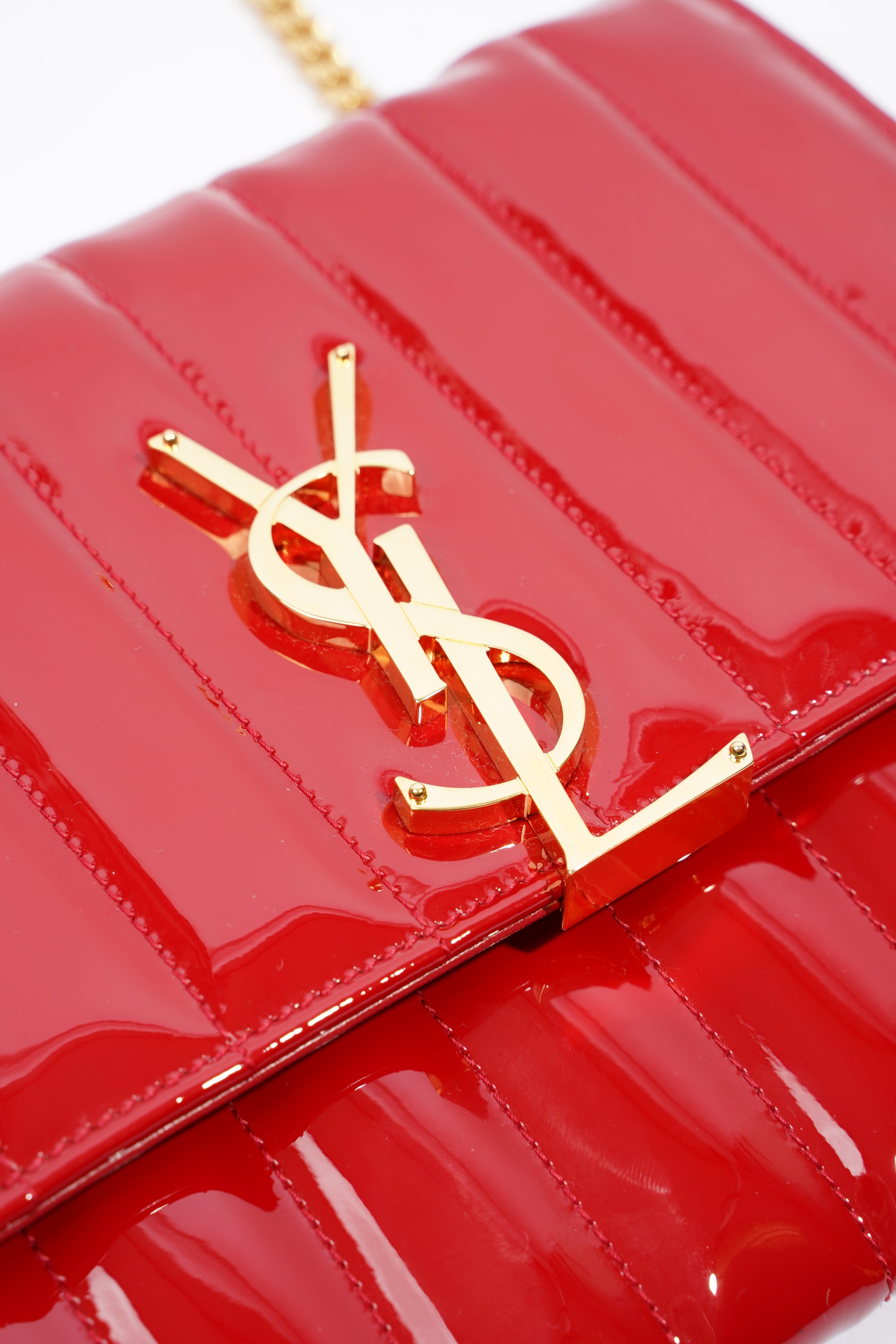 Saint Laurent Vicky Chain Wallet Red Patent Leather