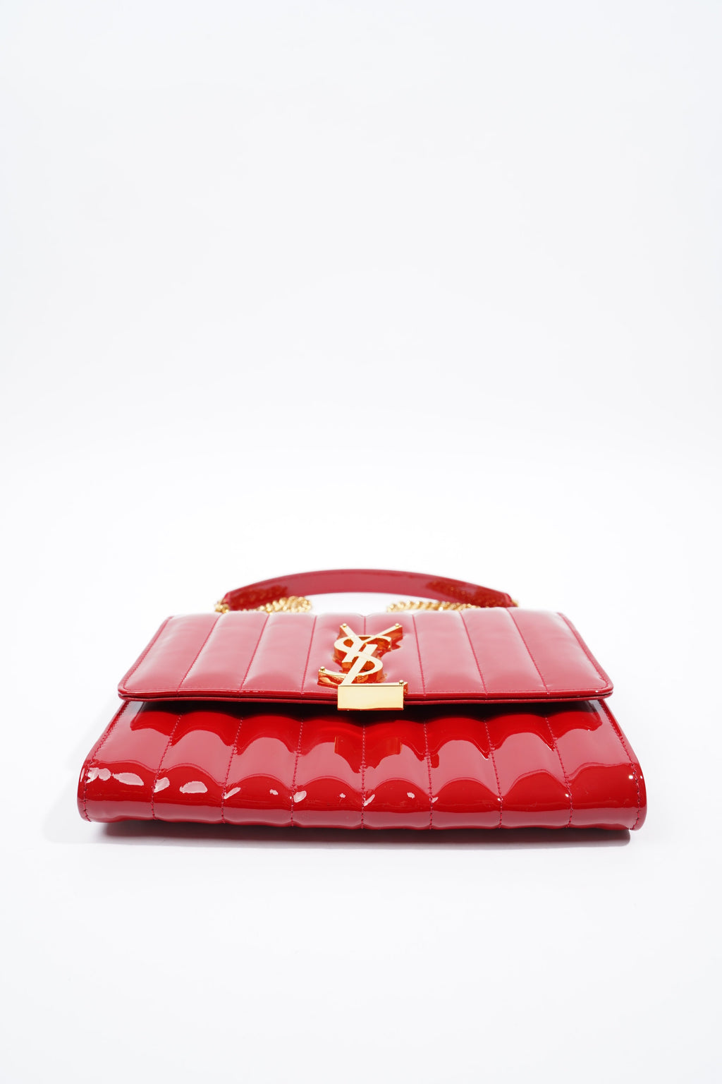 Saint Laurent Vicky Chain Wallet Red Patent Leather