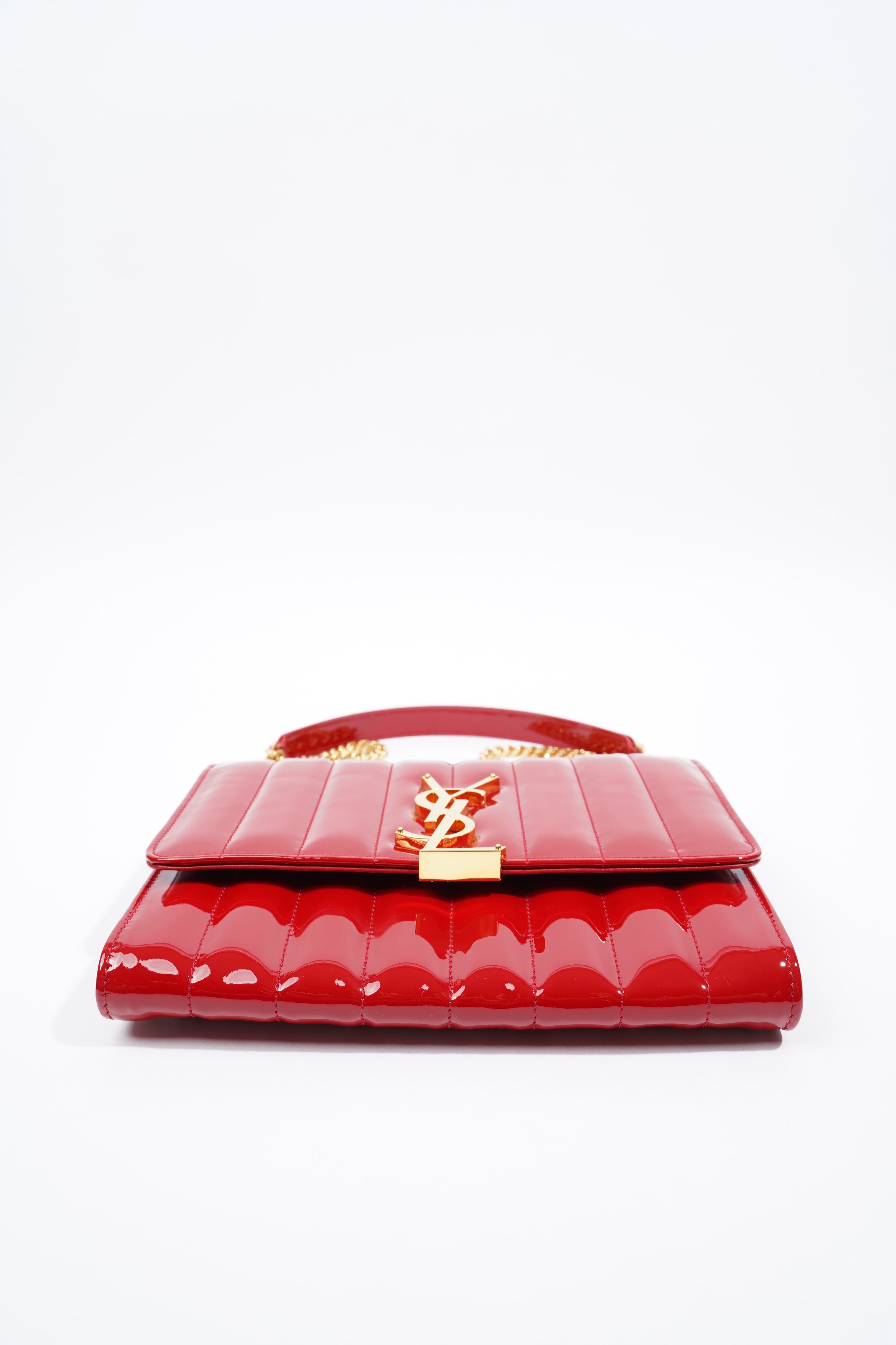 Saint Laurent Vicky Chain Wallet Red Patent Leather