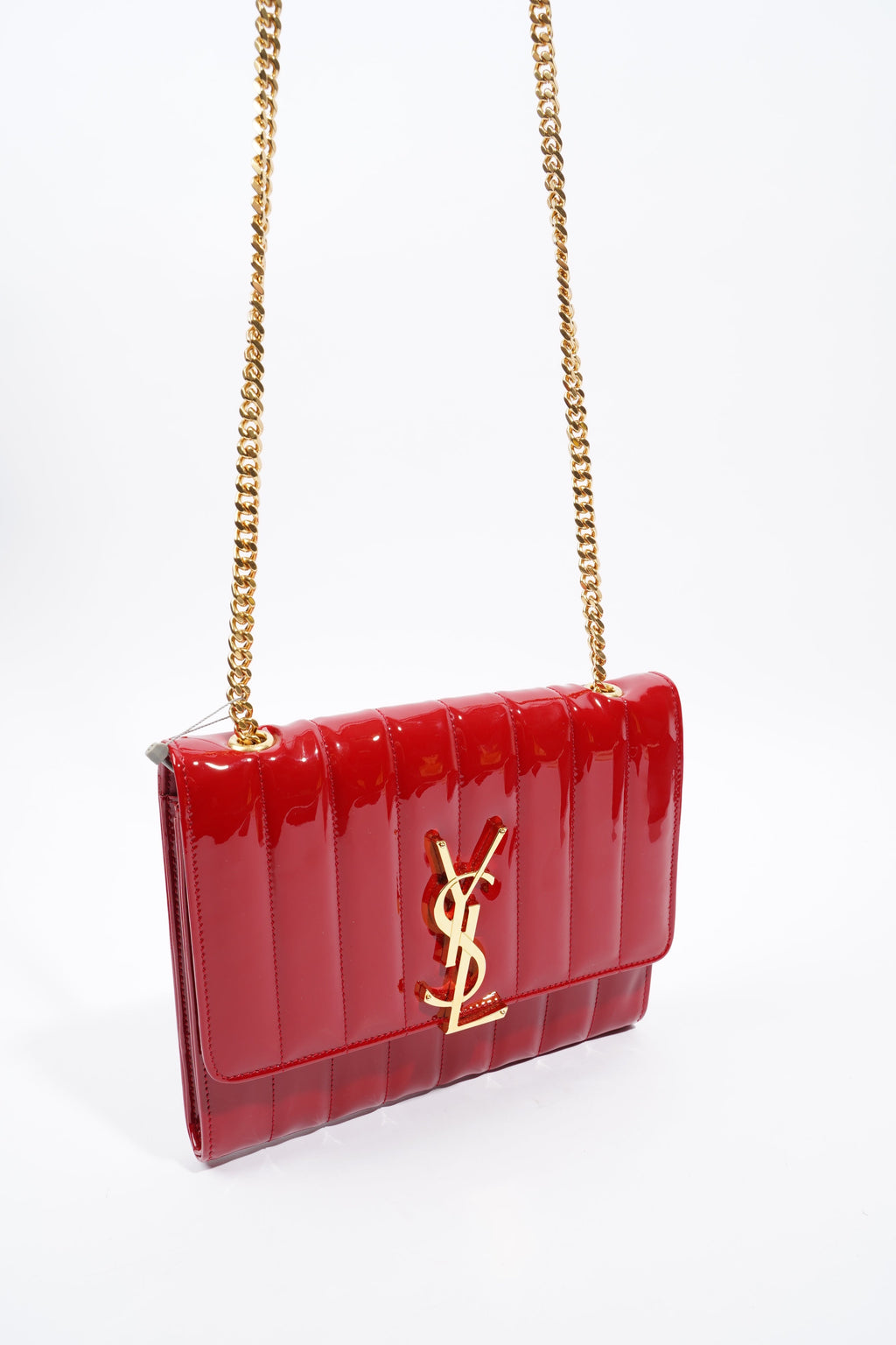 Saint Laurent Vicky Chain Wallet Red Patent Leather