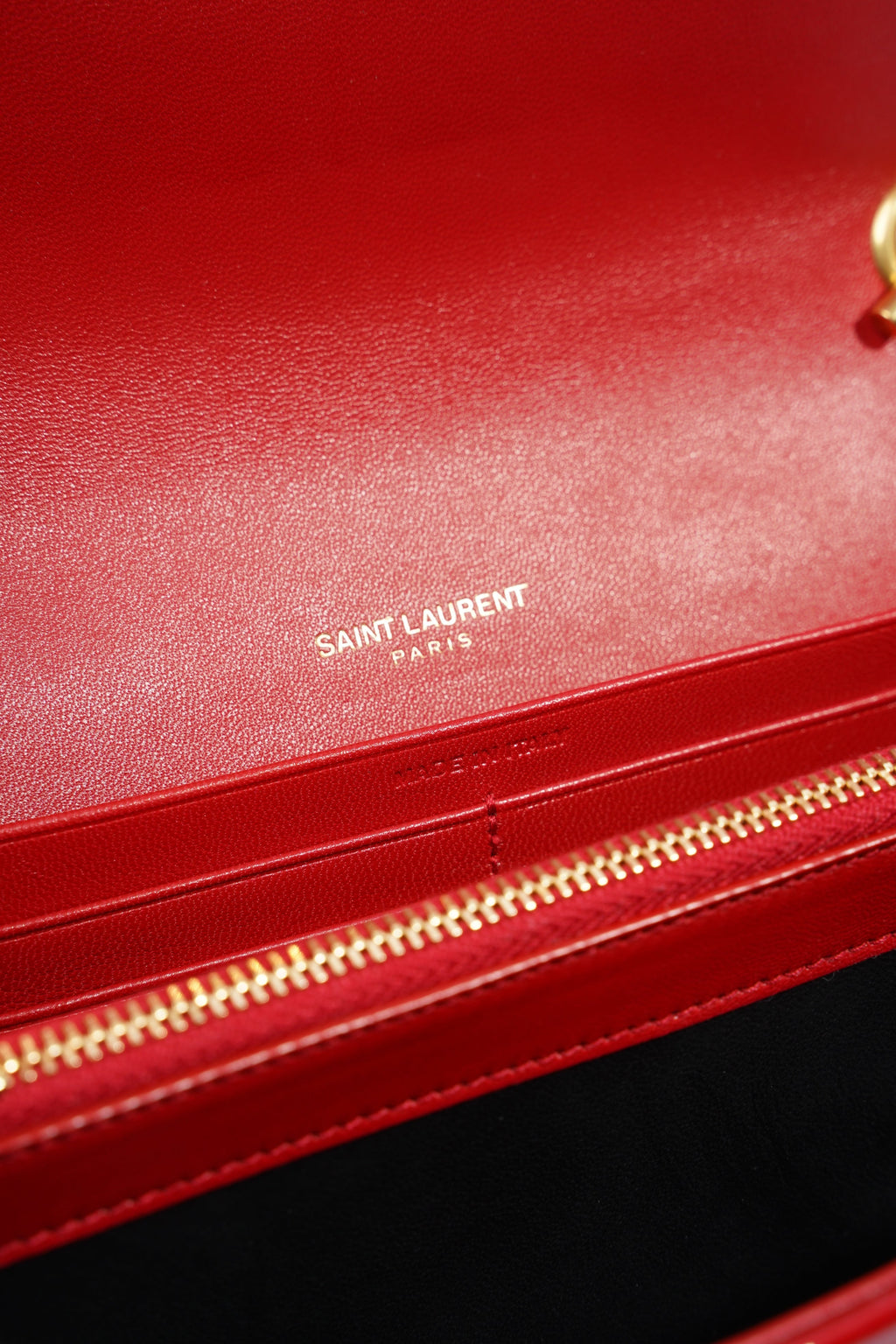 Saint Laurent Vicky Chain Wallet Red Patent Leather
