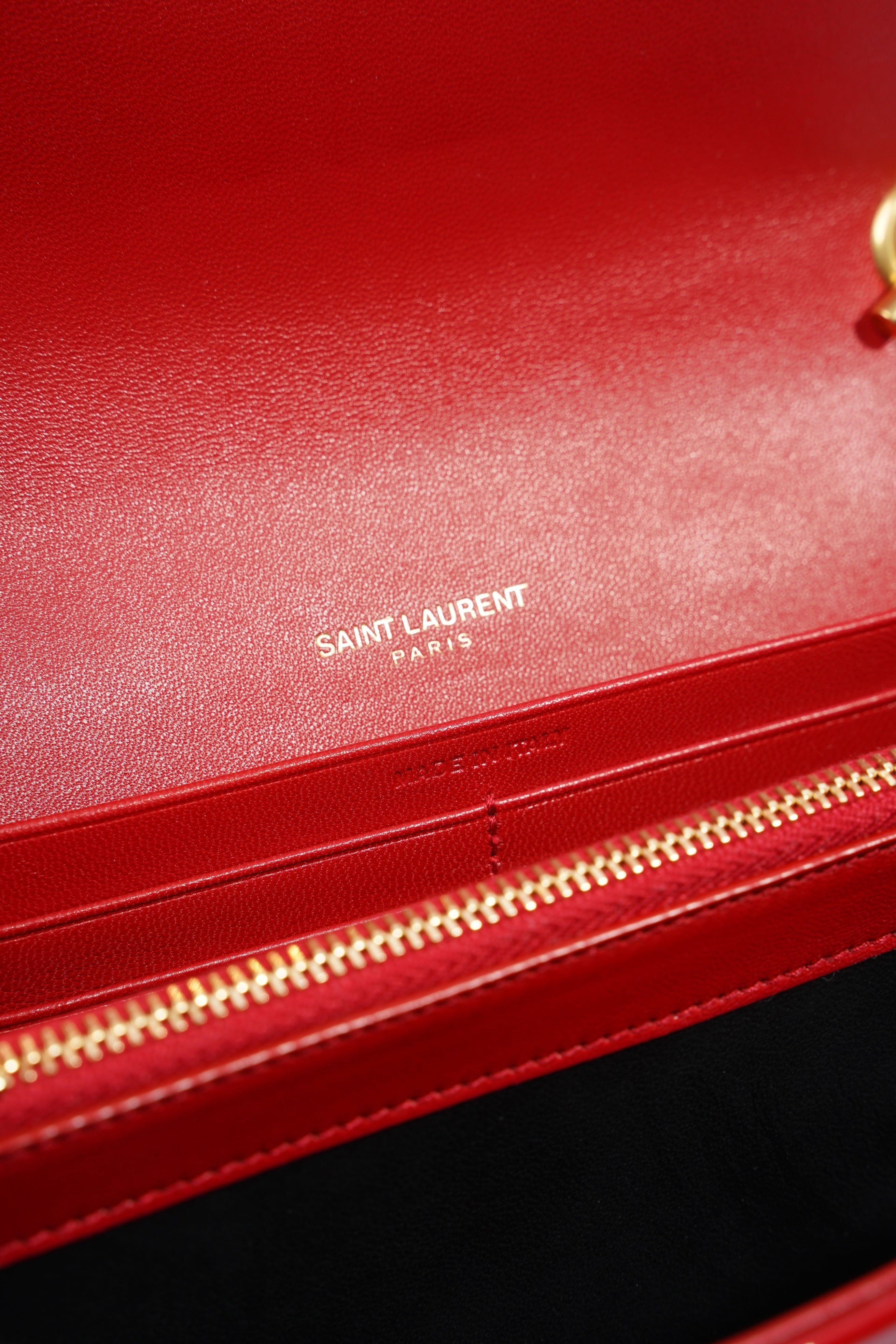 Saint Laurent Vicky Chain Wallet Red Patent Leather