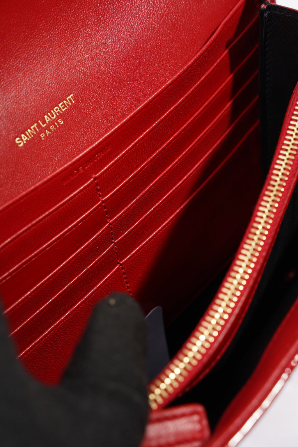 Saint Laurent Vicky Chain Wallet Red Patent Leather
