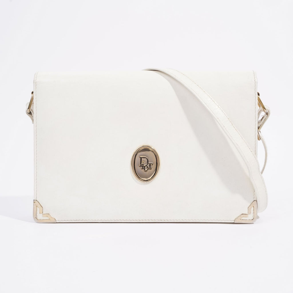 Christian Dior Vintage Shoulder Bag White Leather