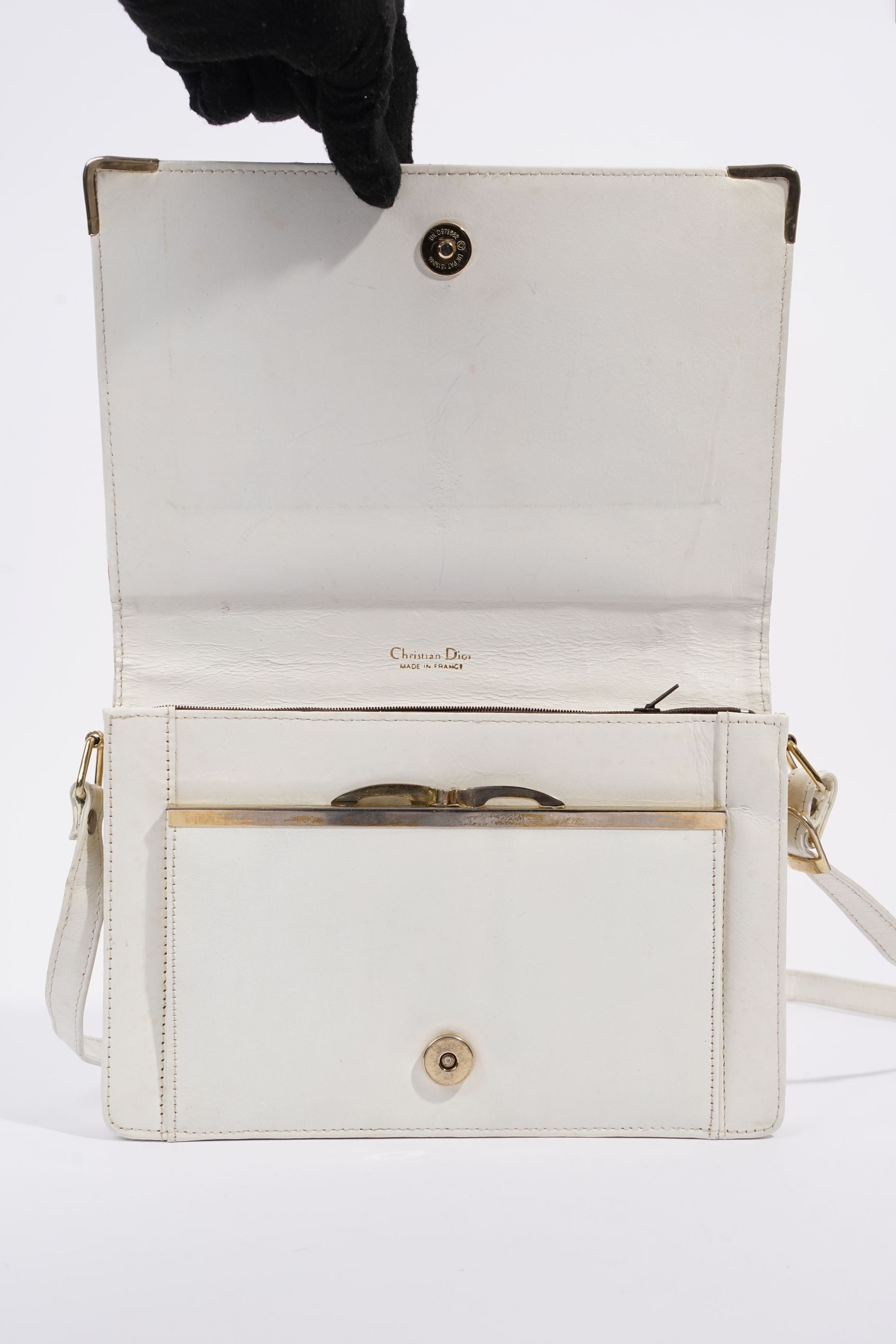 Christian Dior Vintage Shoulder Bag White Leather