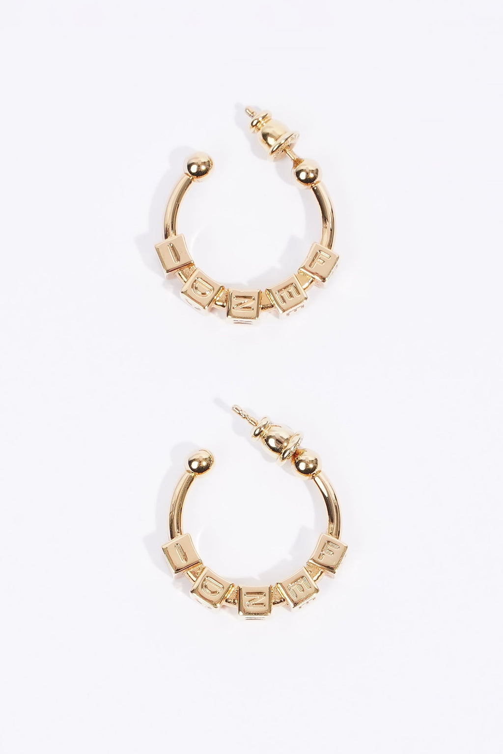 Fendi Logo Hoop Earrings Gold Base Metal