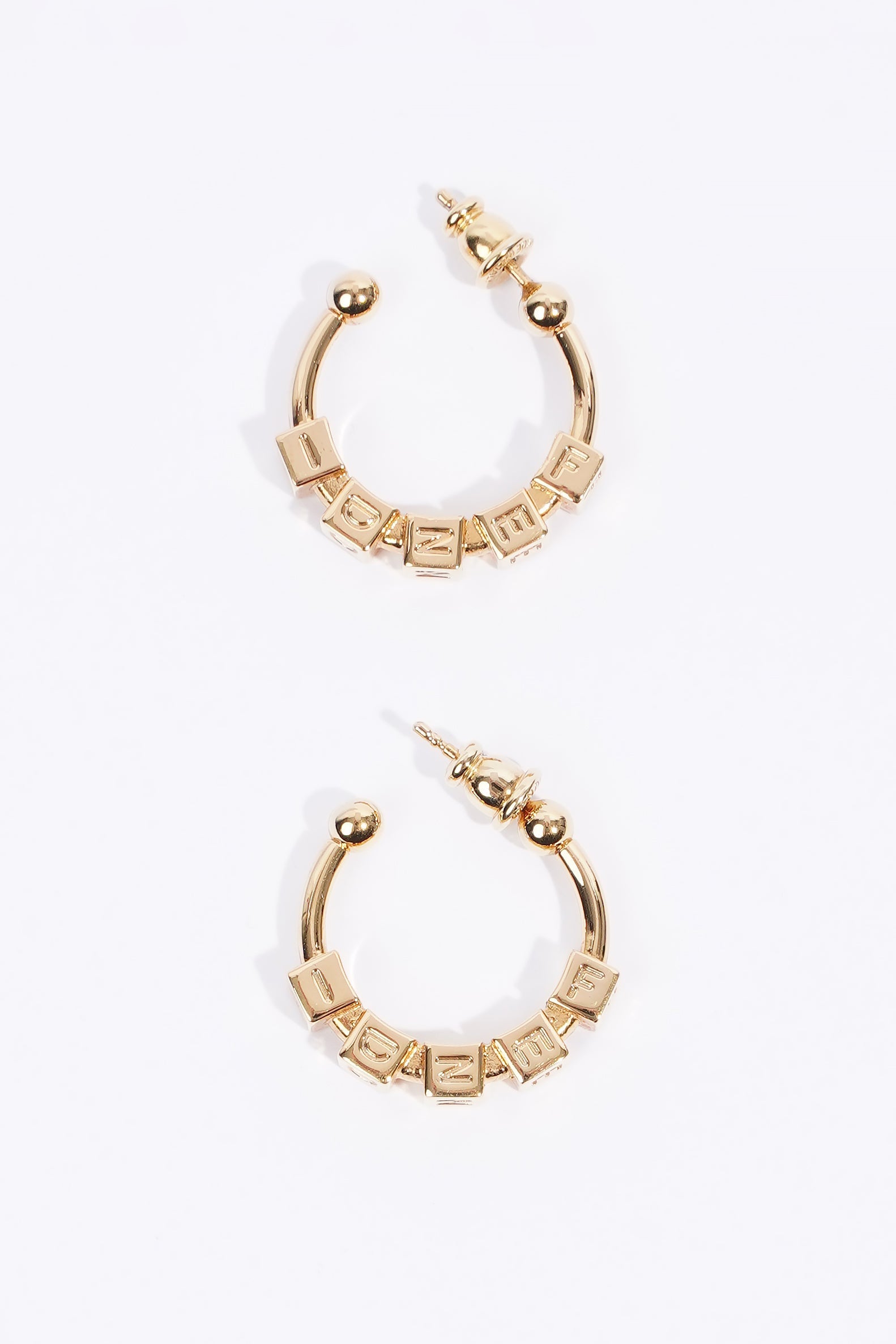 Fendi Logo Hoop Earrings Gold Base Metal