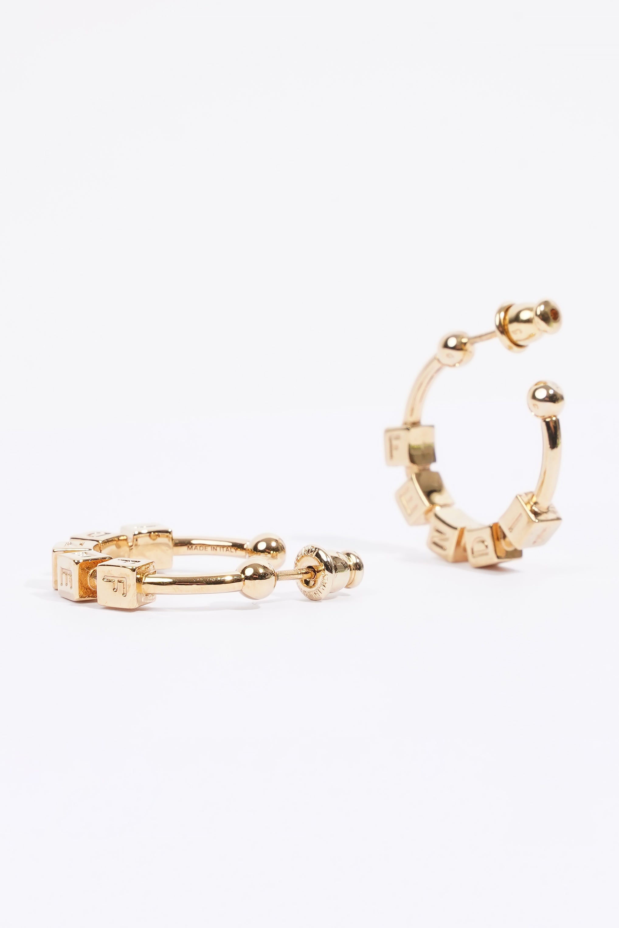 Fendi Logo Hoop Earrings Gold Base Metal