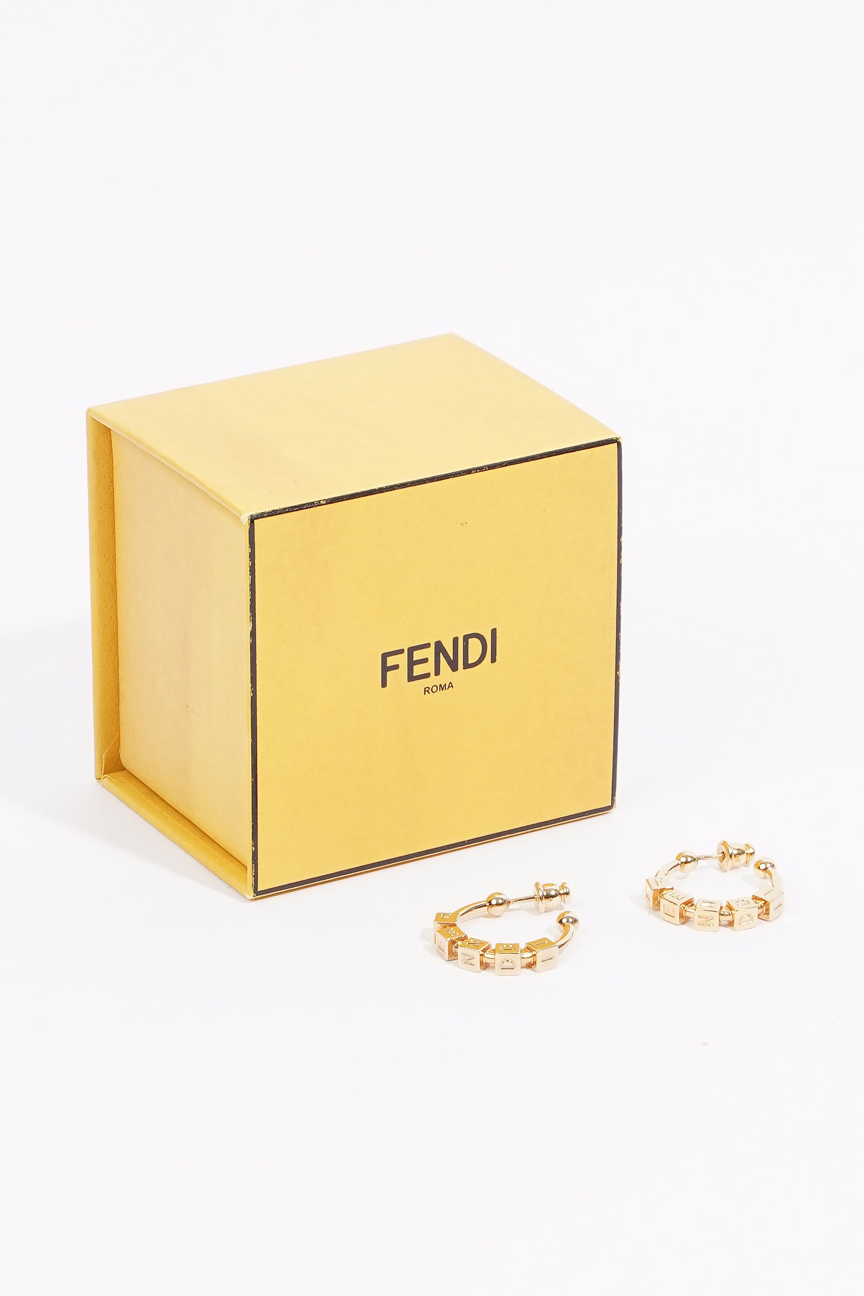Fendi Logo Hoop Earrings Gold Base Metal