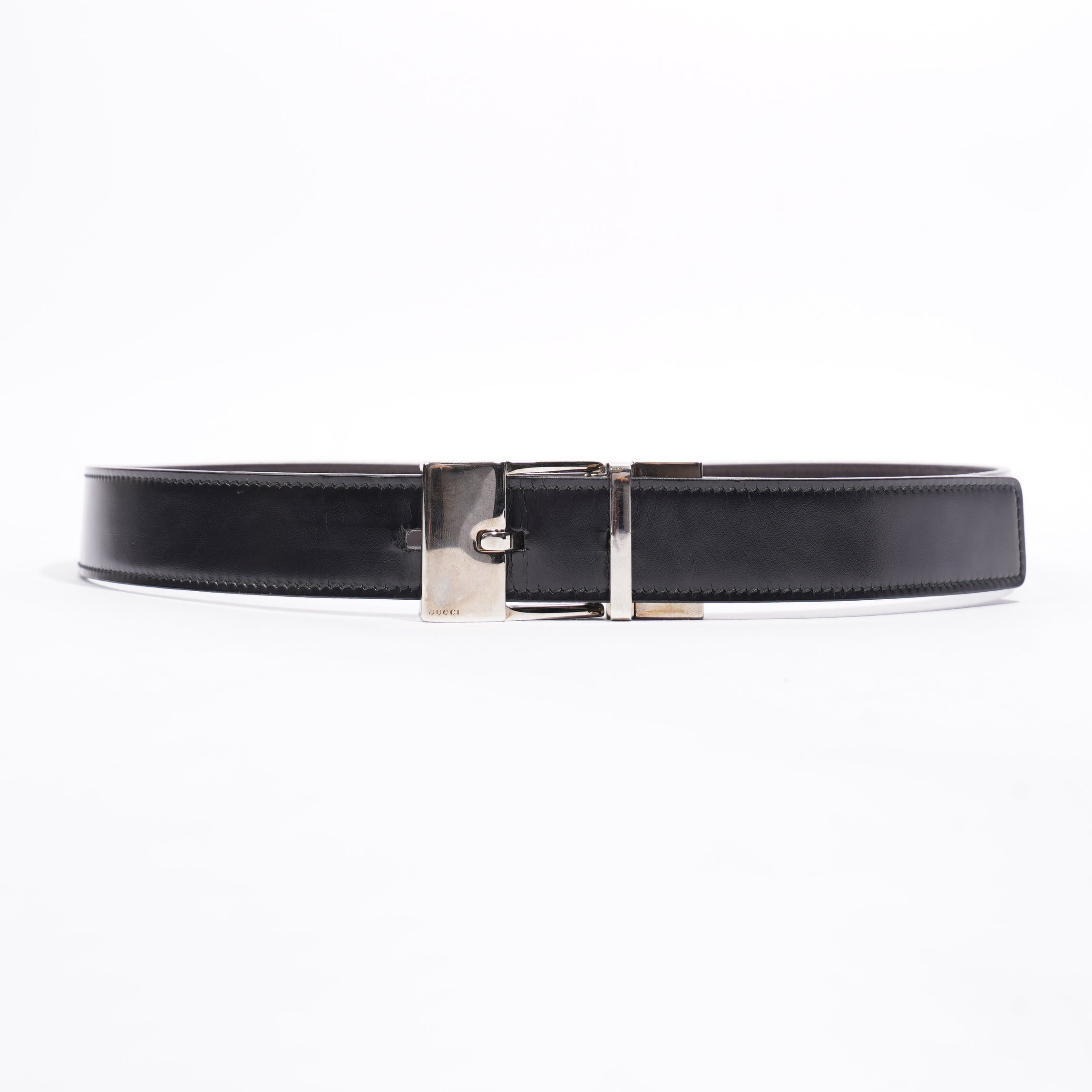 Gucci Square Buckle Belt Black Leather 80cm 32"