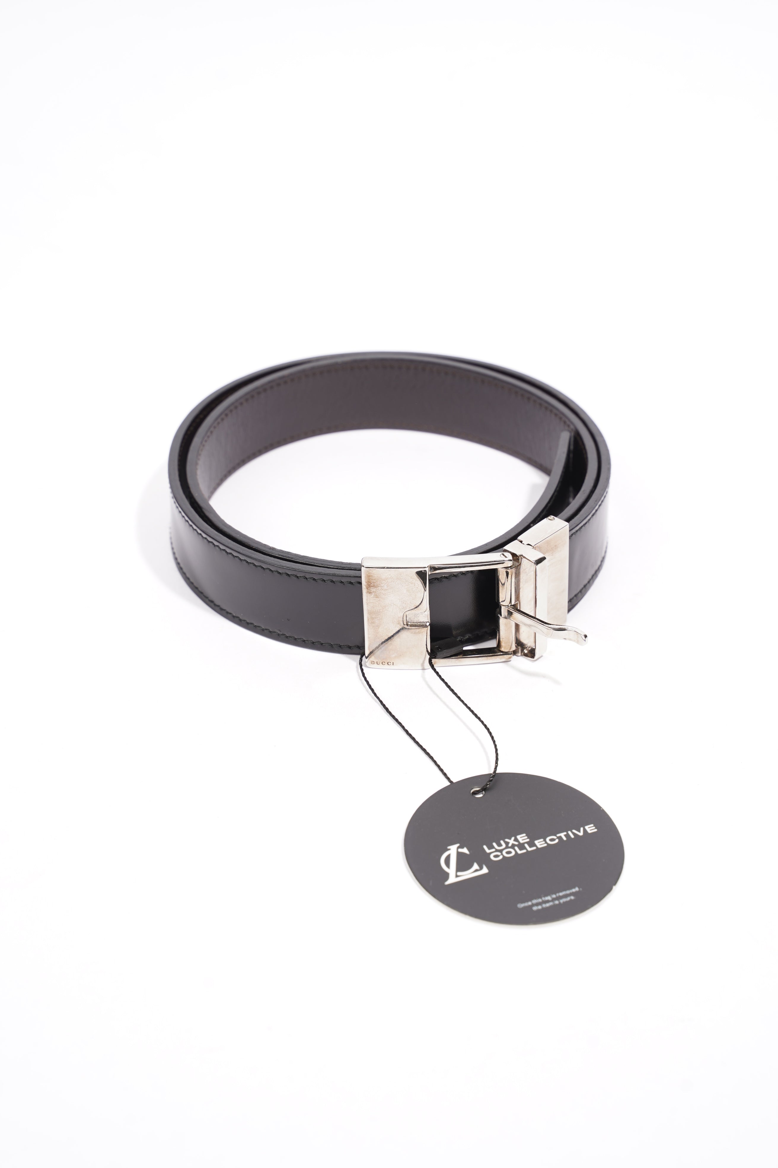 Gucci Square Buckle Belt Black Leather 80cm 32"
