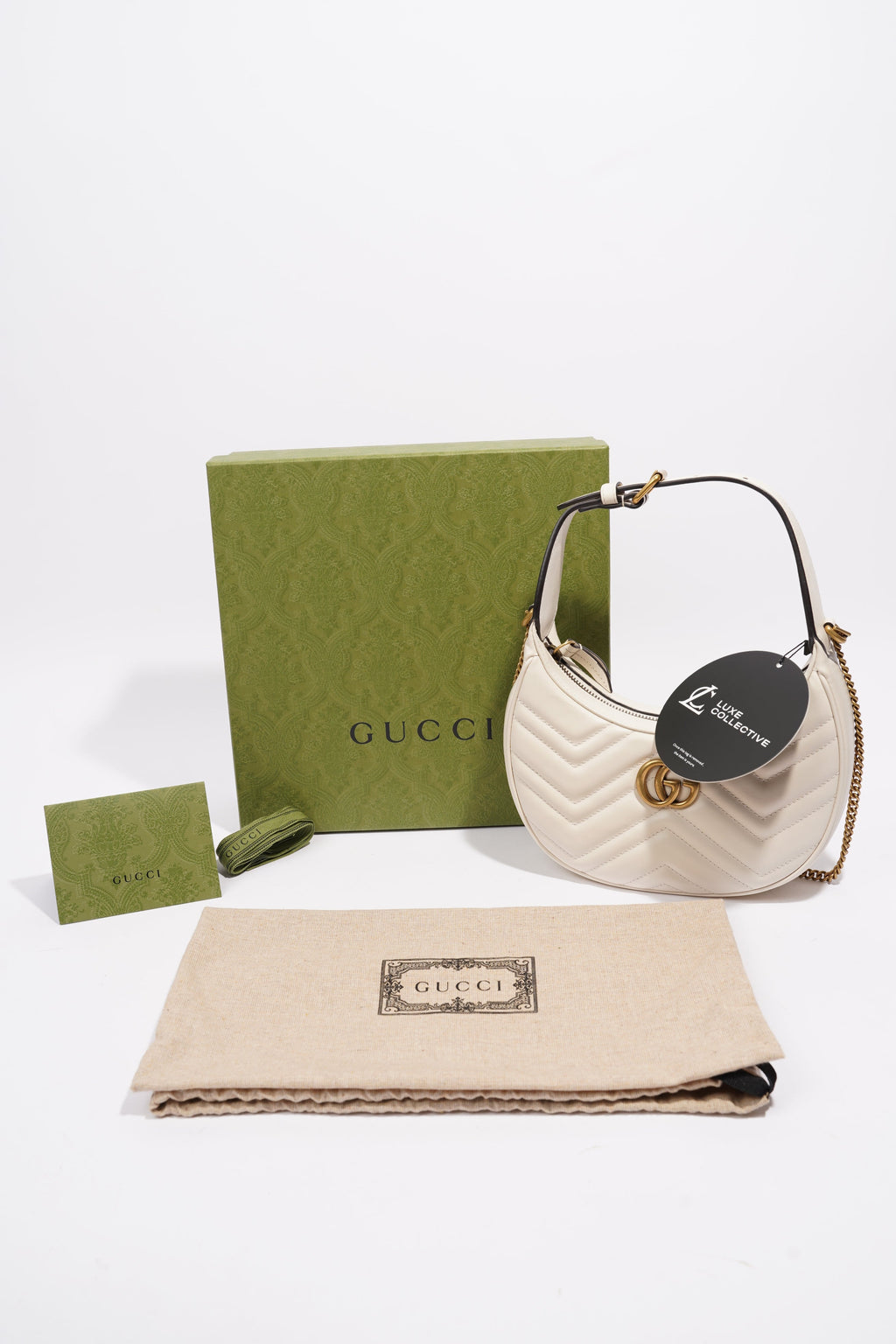Gucci GG Half Moon Shaped Mini Bag White Matelasse Leather