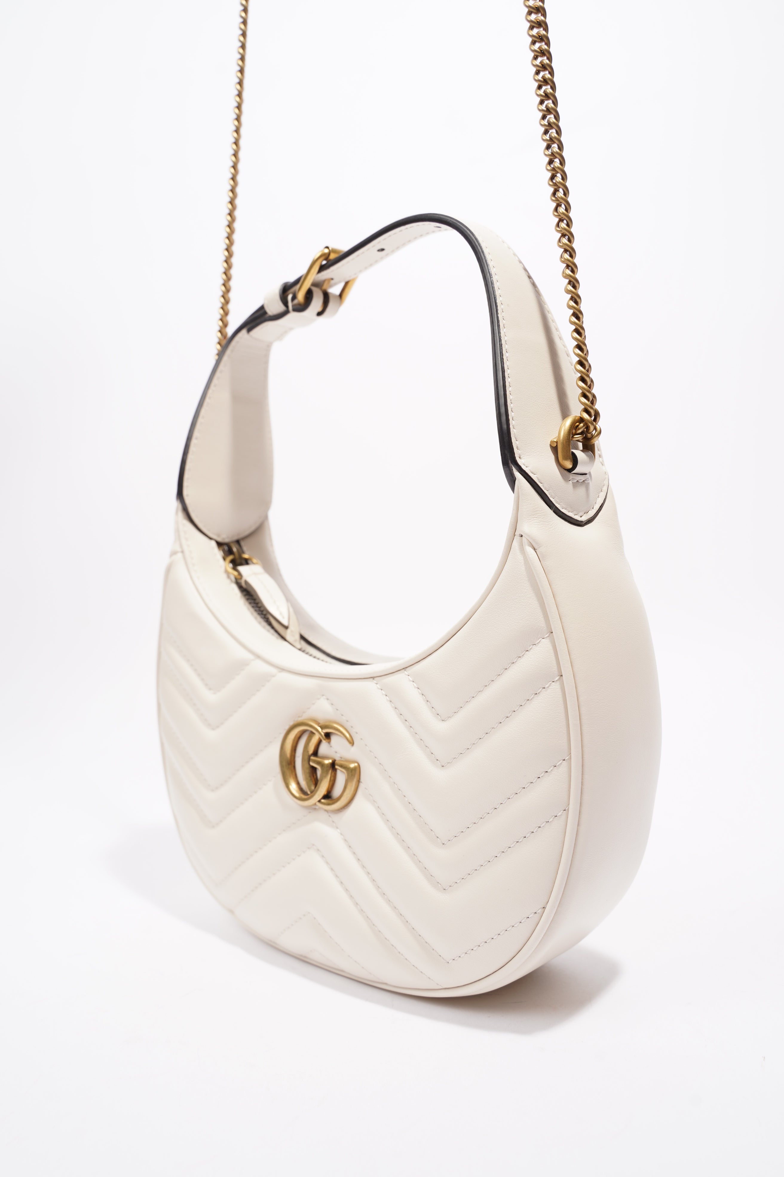 Gucci GG Half Moon Shaped Mini Bag White Matelasse Leather