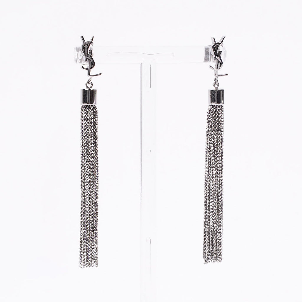 Saint Laurent YSL Tassel Earrings Silver Base Metal