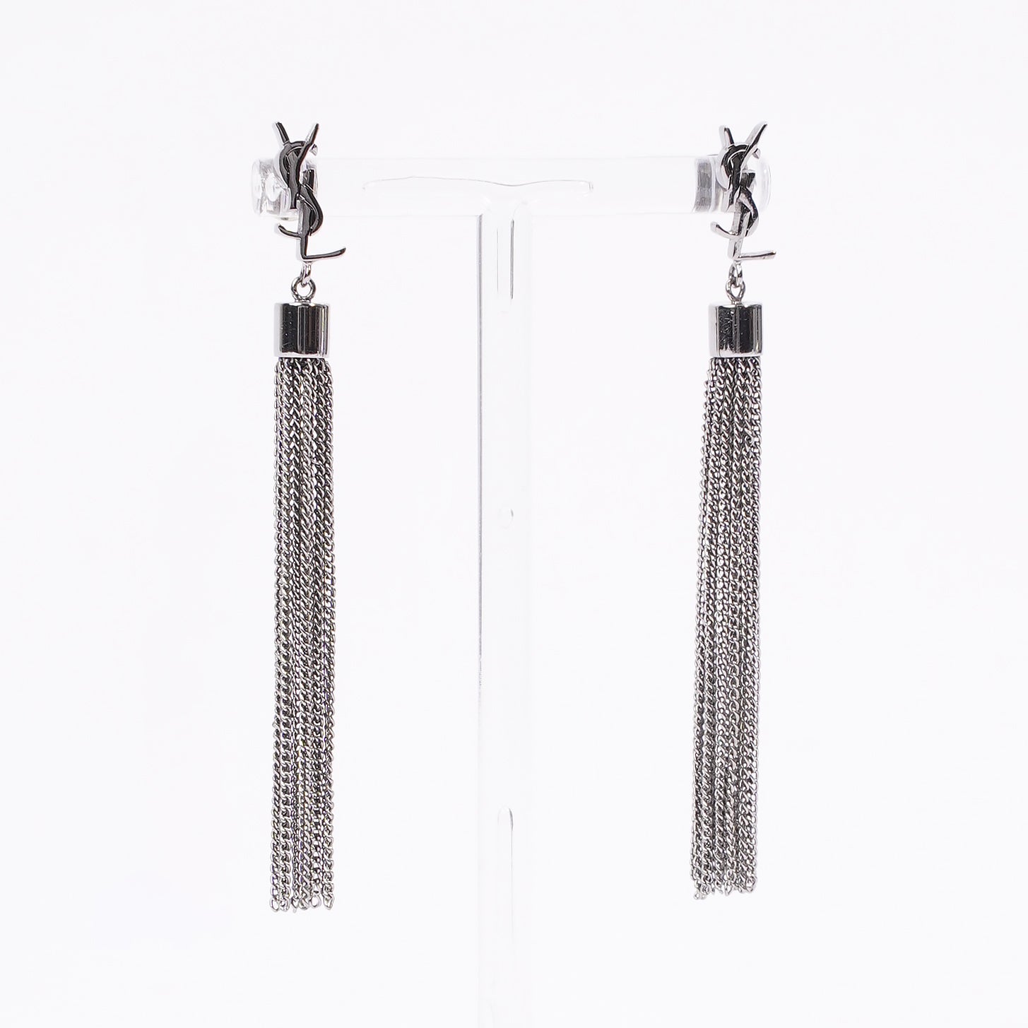 Saint Laurent YSL Tassel Earrings Silver Base Metal