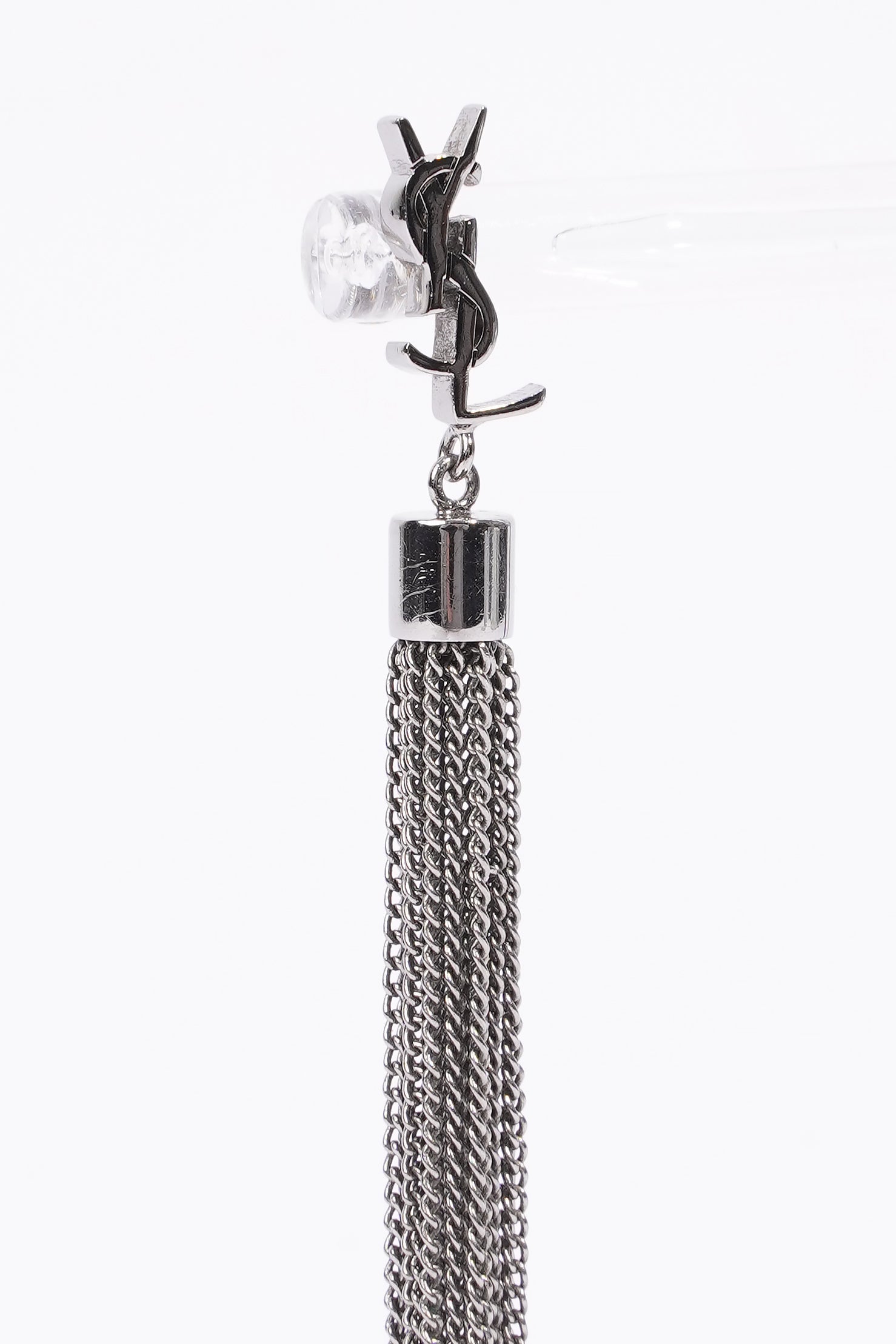Saint Laurent YSL Tassel Earrings Silver Base Metal