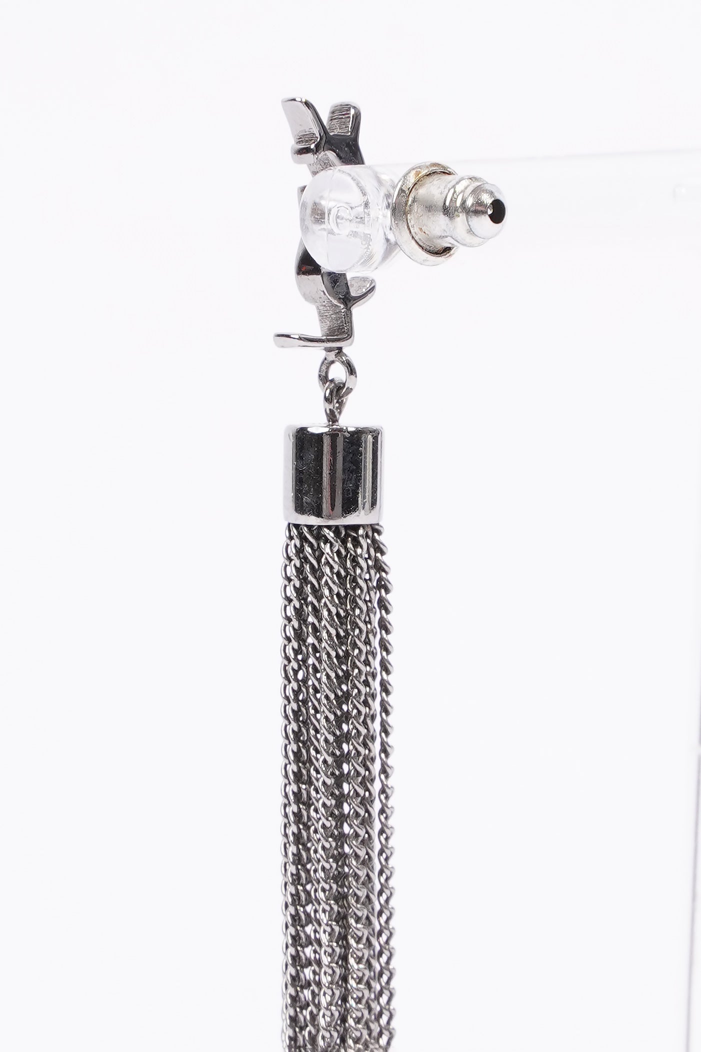 Saint Laurent YSL Tassel Earrings Silver Base Metal