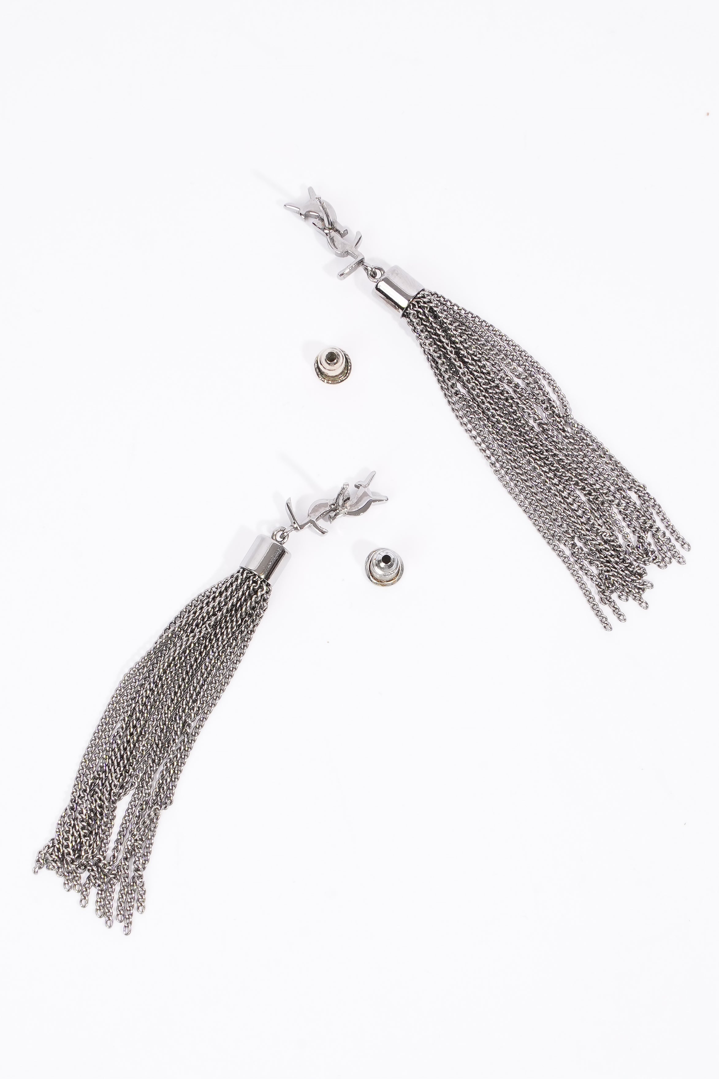Saint Laurent YSL Tassel Earrings Silver Base Metal