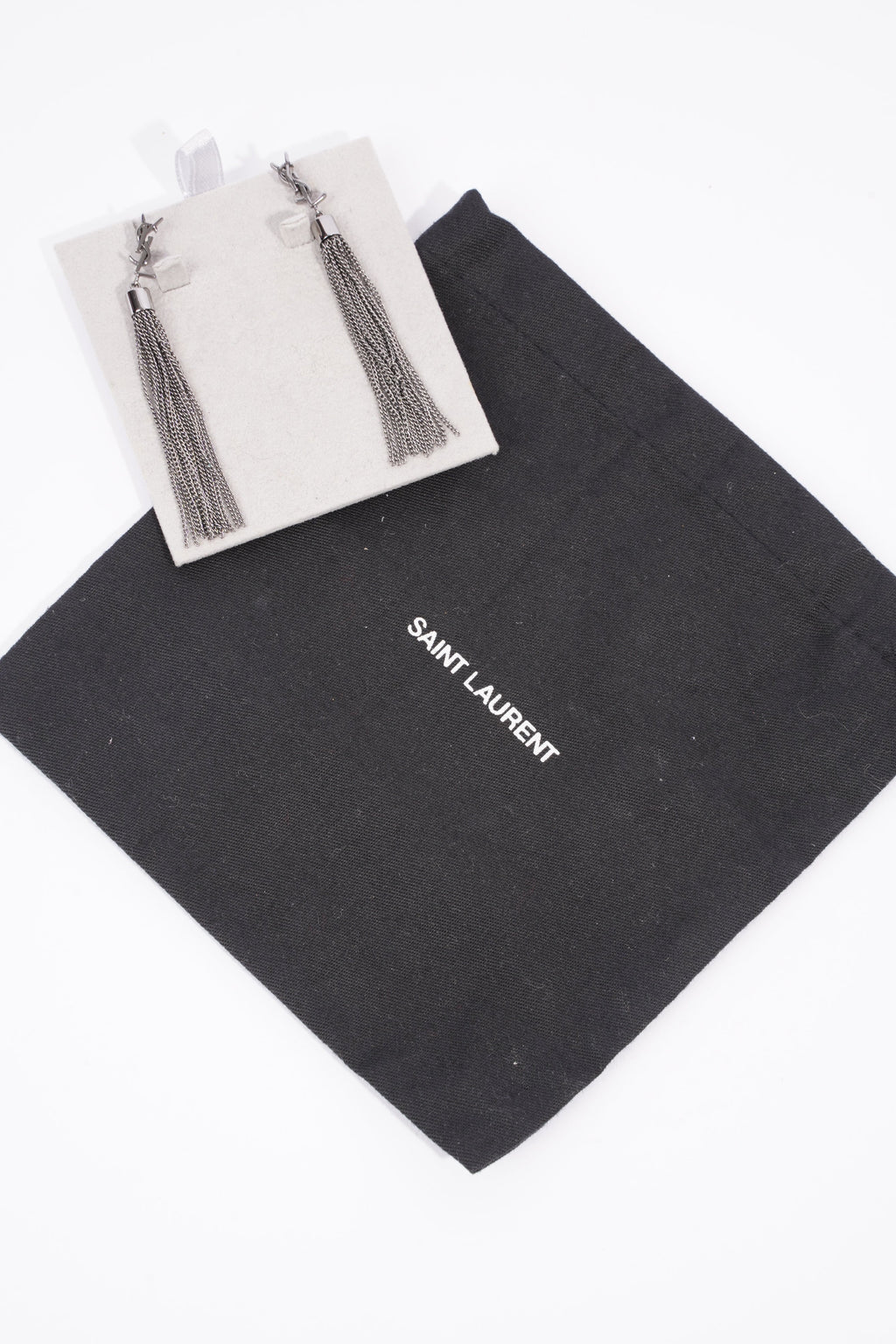 Saint Laurent YSL Tassel Earrings Silver Base Metal