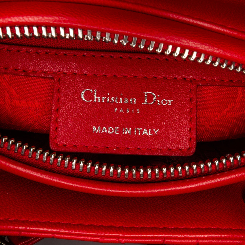 Dior Lady Dior Medium Red Cannage Quilted Leather Silver