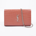 Saint Laurent Chain Wallet Dark Pink Embossed Leather