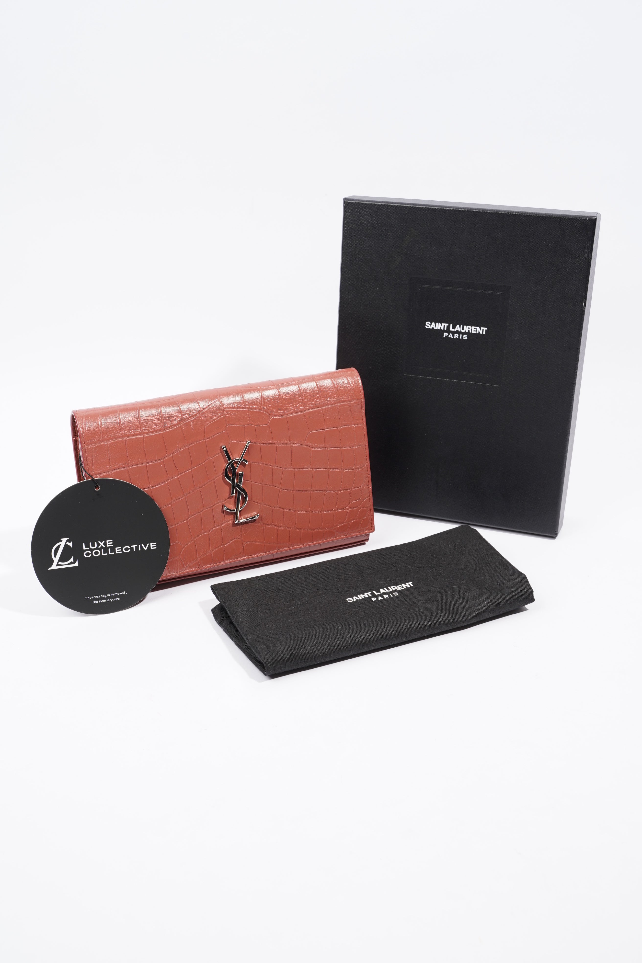 Saint Laurent Chain Wallet Dark Pink Embossed Leather