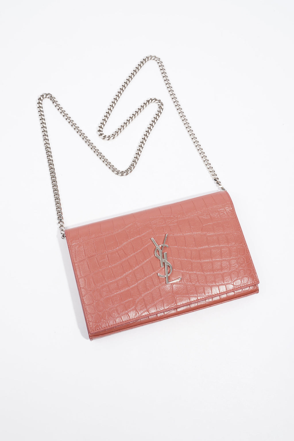 Saint Laurent Chain Wallet Dark Pink Embossed Leather