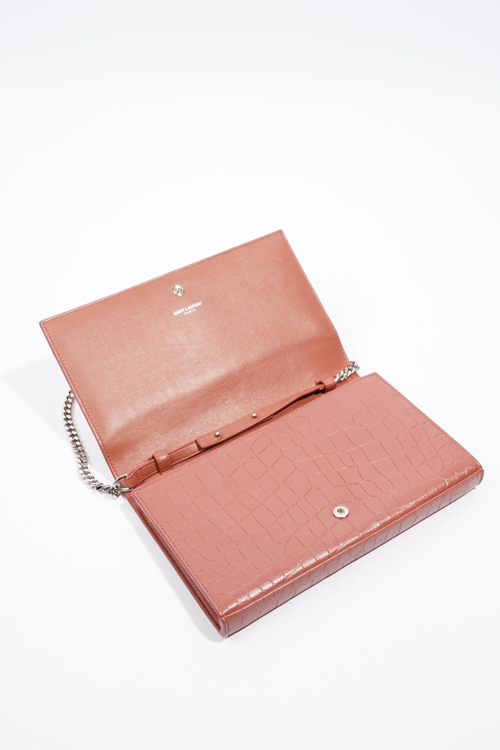 Saint Laurent Chain Wallet Dark Pink Embossed Leather