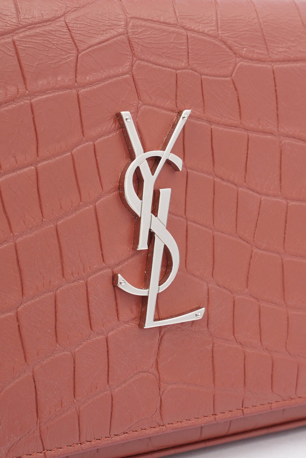Saint Laurent Chain Wallet Dark Pink Embossed Leather