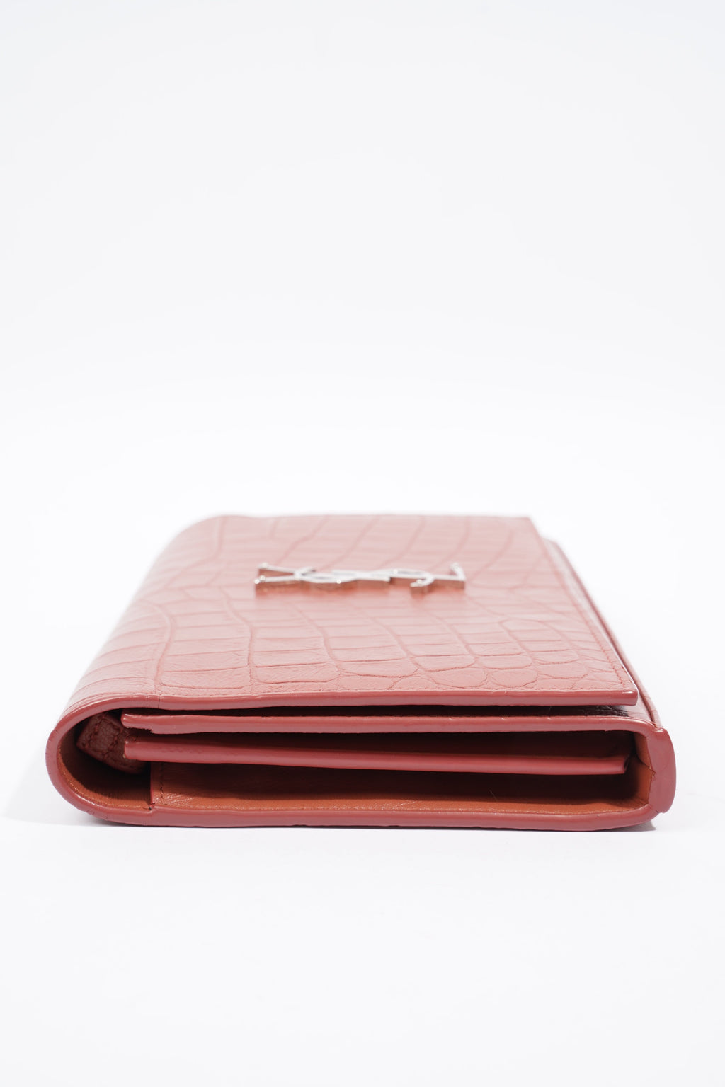 Saint Laurent Chain Wallet Dark Pink Embossed Leather