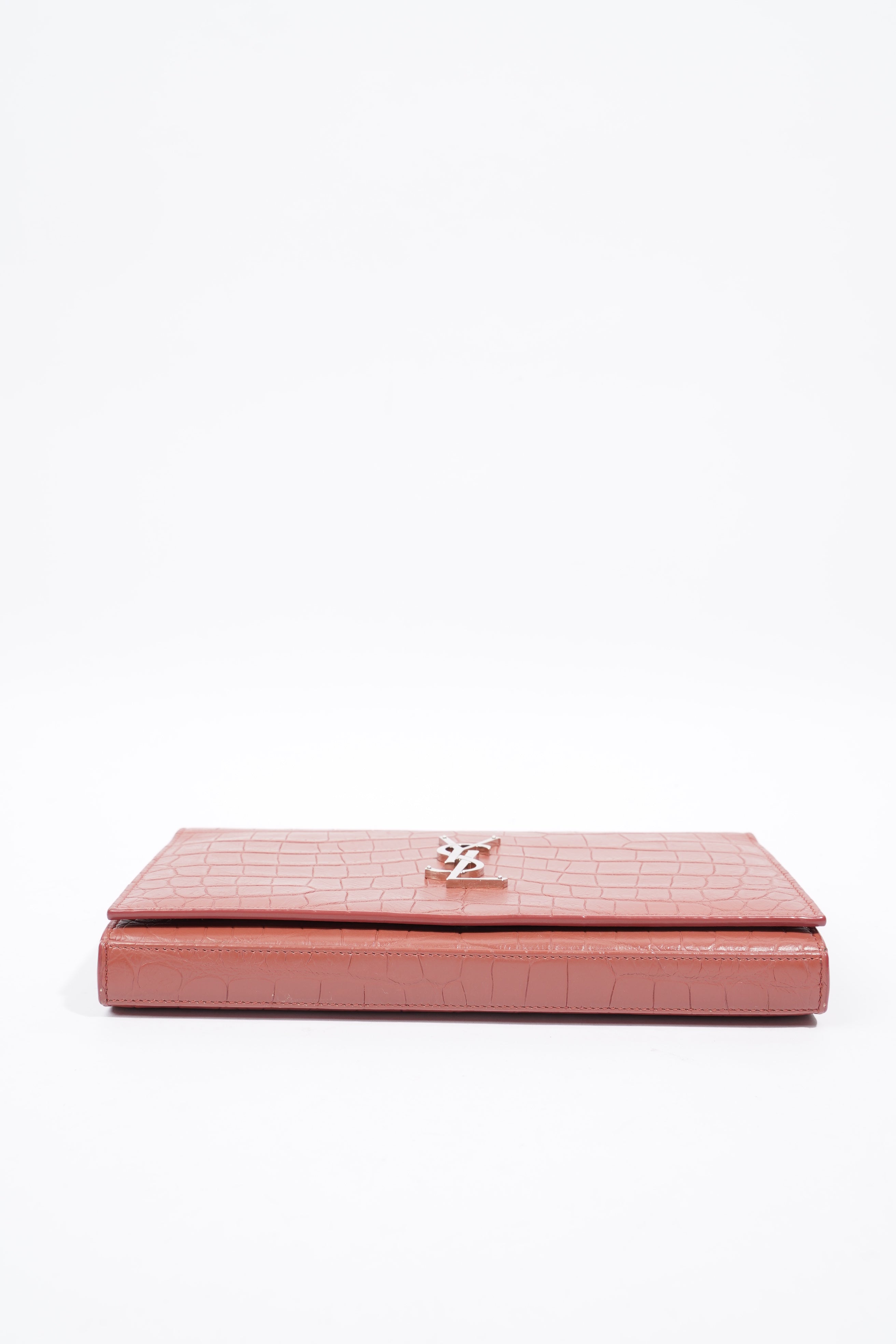 Saint Laurent Chain Wallet Dark Pink Embossed Leather
