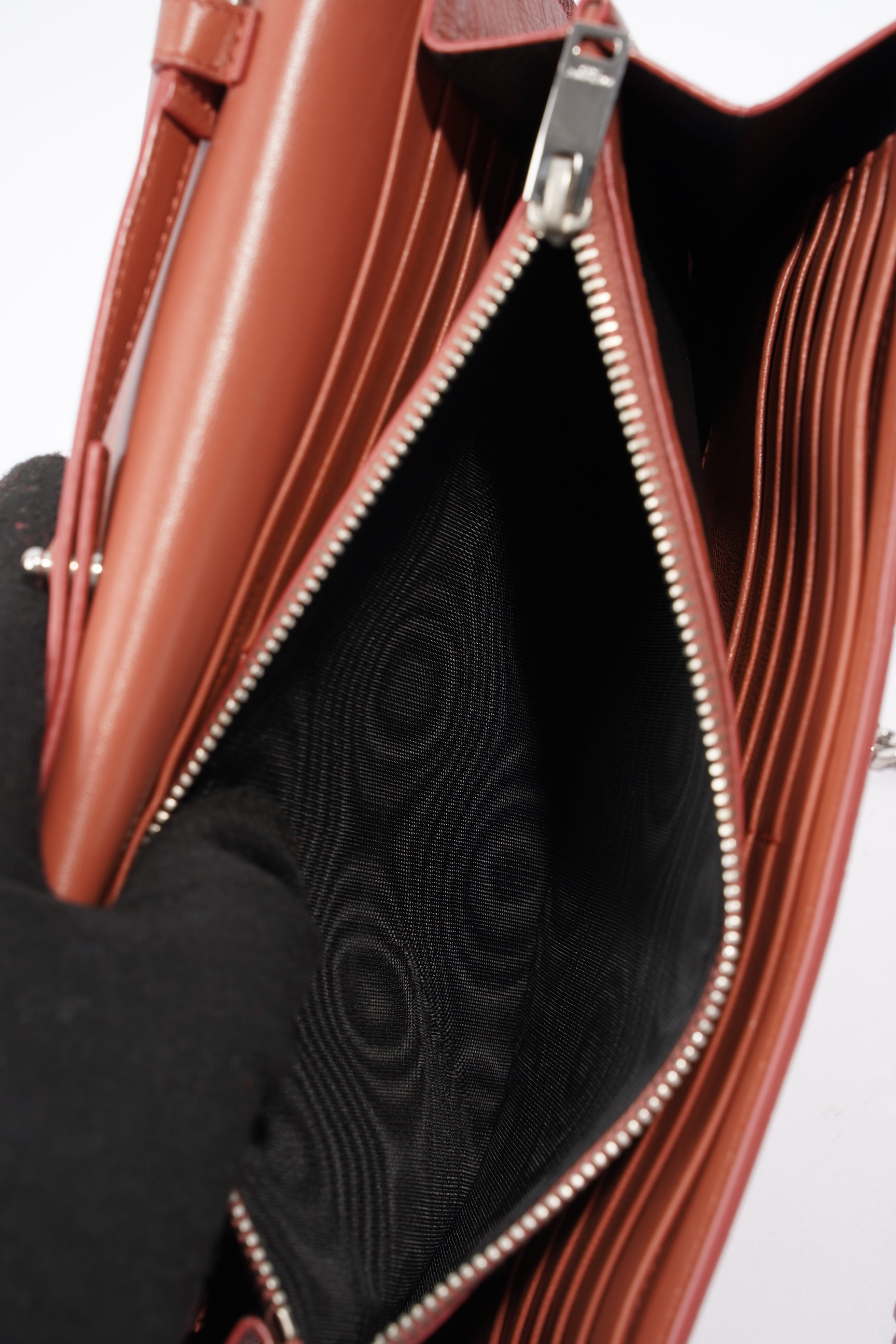 Saint Laurent Chain Wallet Dark Pink Embossed Leather