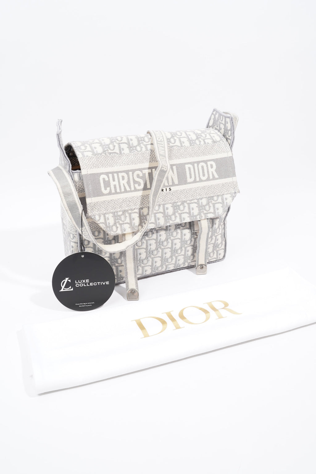 Christian Dior Diorcamp Grey / Silver Oblique Embroidery Canvas